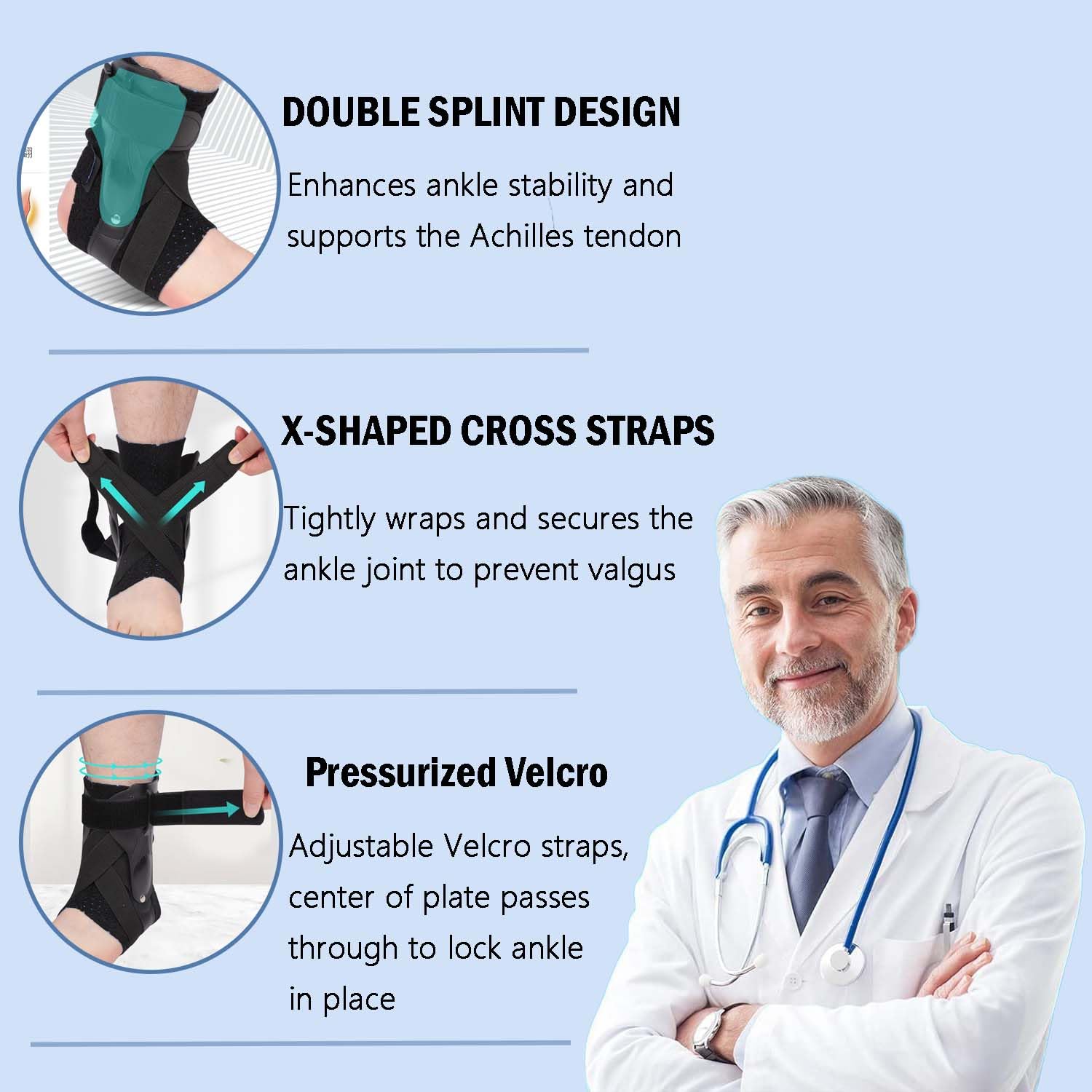 Lace Up Ankle Brace for Women Men - Adjustable Ankle Brace with Side Stabilizers for Sprained Ankle, Plantar Fasciitis Relief, Achilles Tendonitis, Injury Recovery, Ankle Support for Men Women(X-Large)