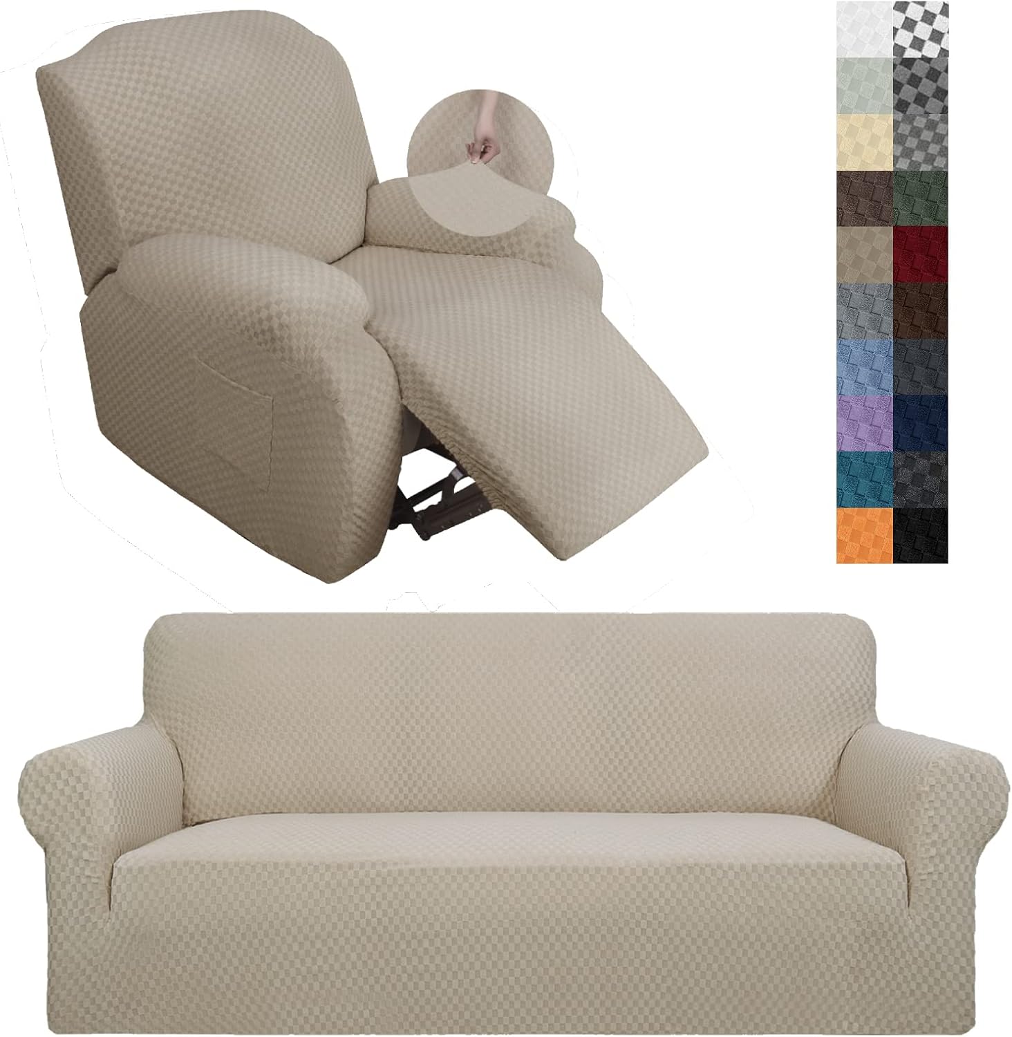 YEMYHOM 1 Piece Couch Cover + 4 Pieces Recliner Cover (Khaki)