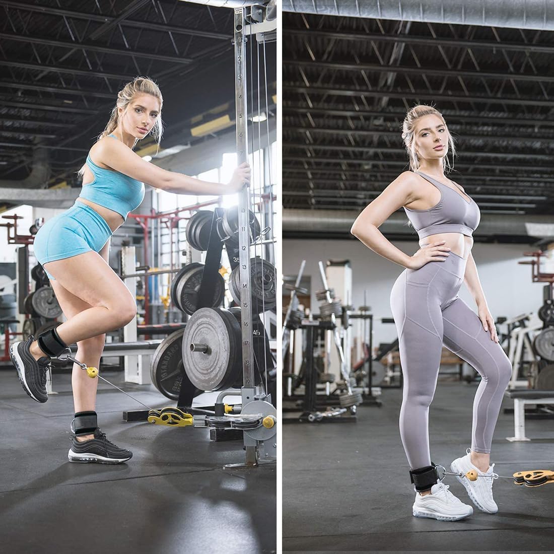 NJCXOLA 2 Pezzi Cavigliere Cavi Palestra, Cinghie per Caviglia, Cavigliere Pulegge con Doppio D Anello, Cavigliera Sportiva Regolabile, Allenamento Glutei Esercizi Gambe, Accessori Palestra