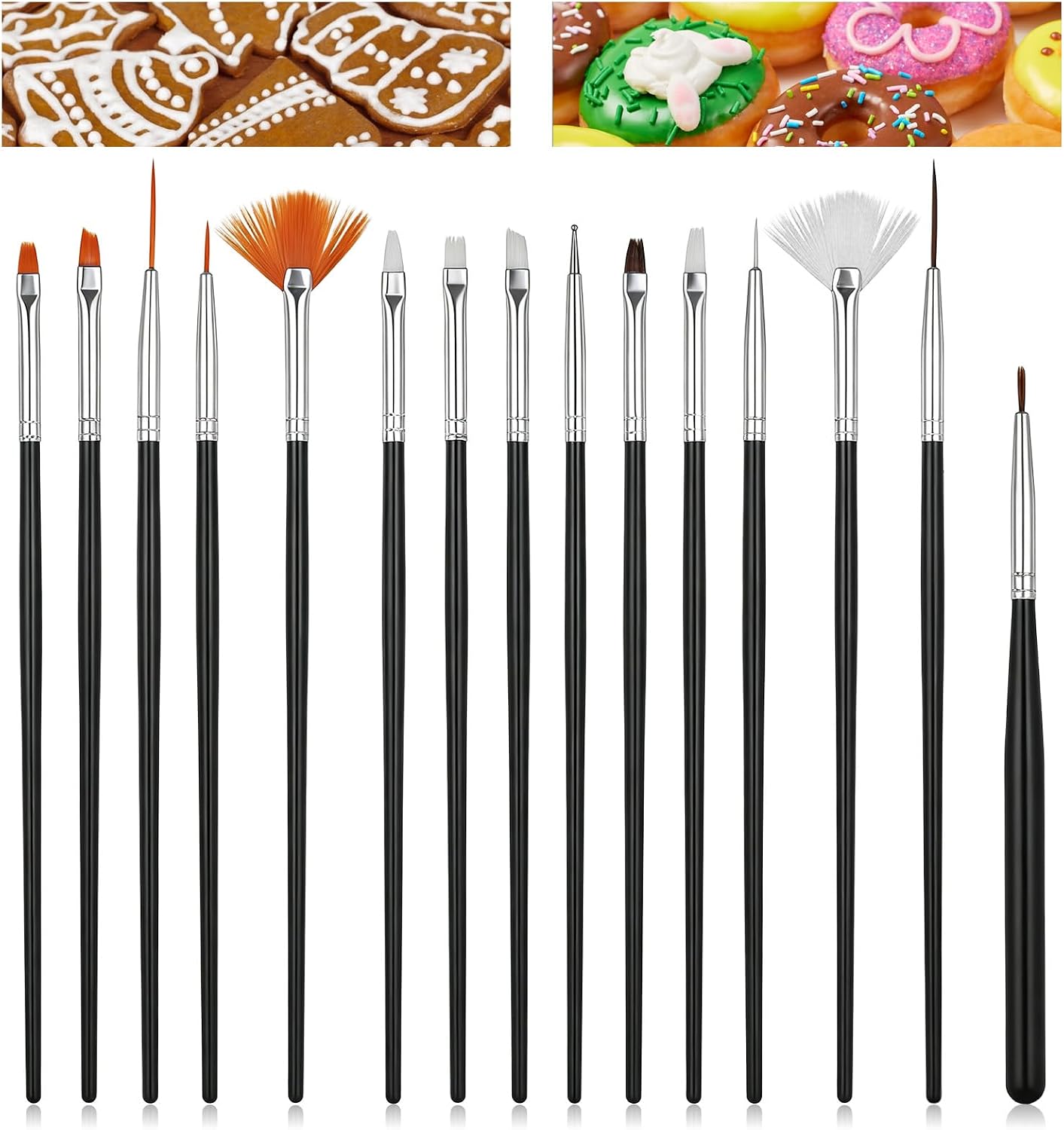 15Pcs Food Paint Brush, Cake Painting Brushes Sugar Cookie Decorating Kit Food Safe Paint Brushes Cookie Icing Pastry Brush, Black