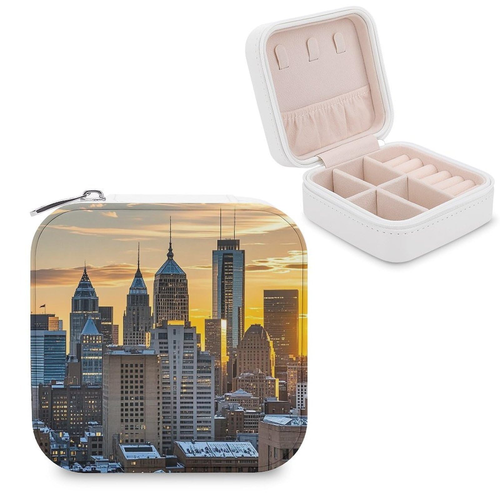 LZQPOEAS Dusk And Sunset Jewelry Box Mini Jewelry Travel Case Trendy Stuff Ring Box Custom PU Leather Jewelry Boxes Portable Jewelry Case Earring Storage Organizer for Girls Women