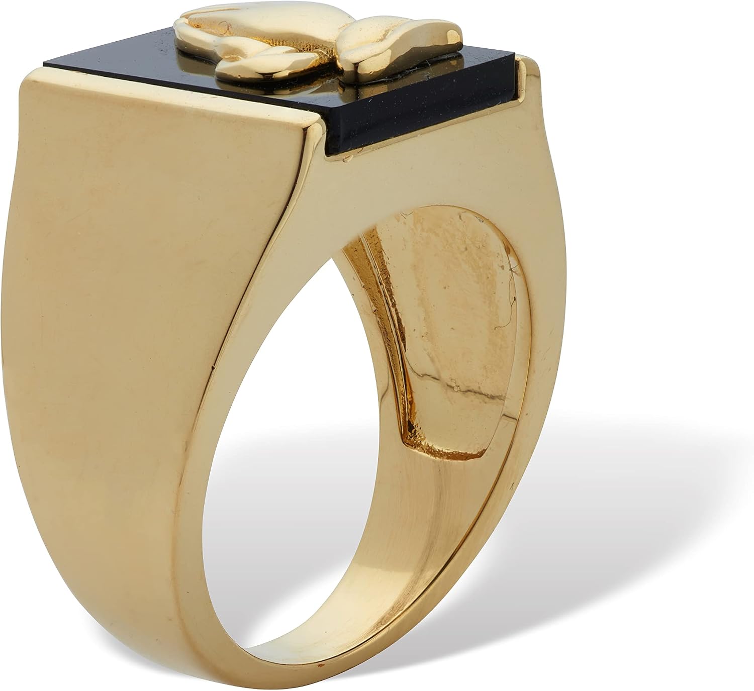 PalmBeach Men's Yellow Gold-plated Emerald Cut Natural Black Onyx Praying Hands Ring Sizes 7-13