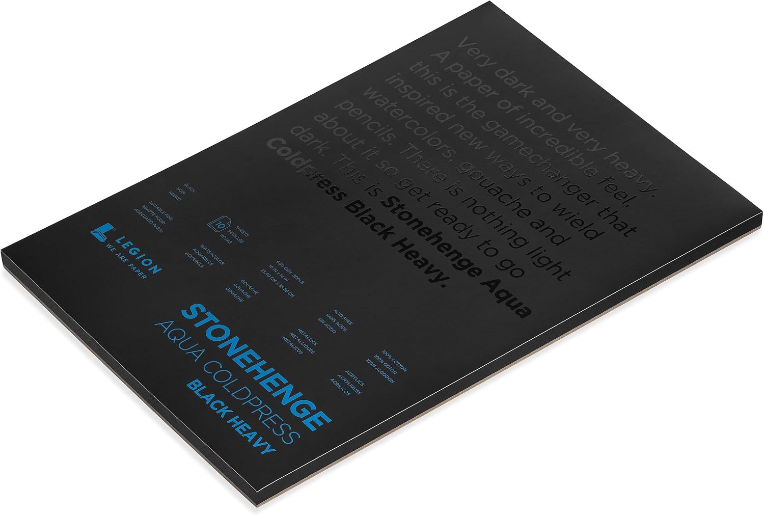 Stonehenge Aqua Black Heavy Weight Block, 300lb, Coldpress, 10 x 14 Inches, 10 Sheets for Wet and Dry Media