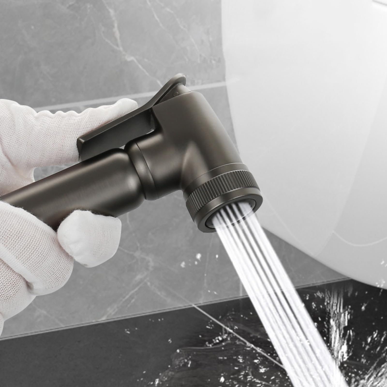 Doccetta per Bidet In Ottone Montaggio A Parete Solo Acqua Fredda | WC Collegabile con Doppia Uscita Adatto per La Pulizia Del Bagno,Grigio Canna Di Fucile