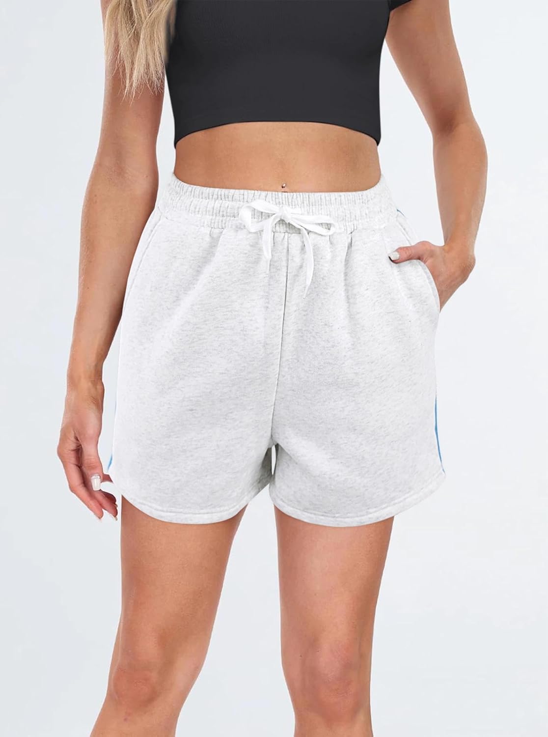 popvil Sweat Shorts Women Casual Cotton Lounge Comfy Drawstring Fleece Shorts with Pockets - Image 6