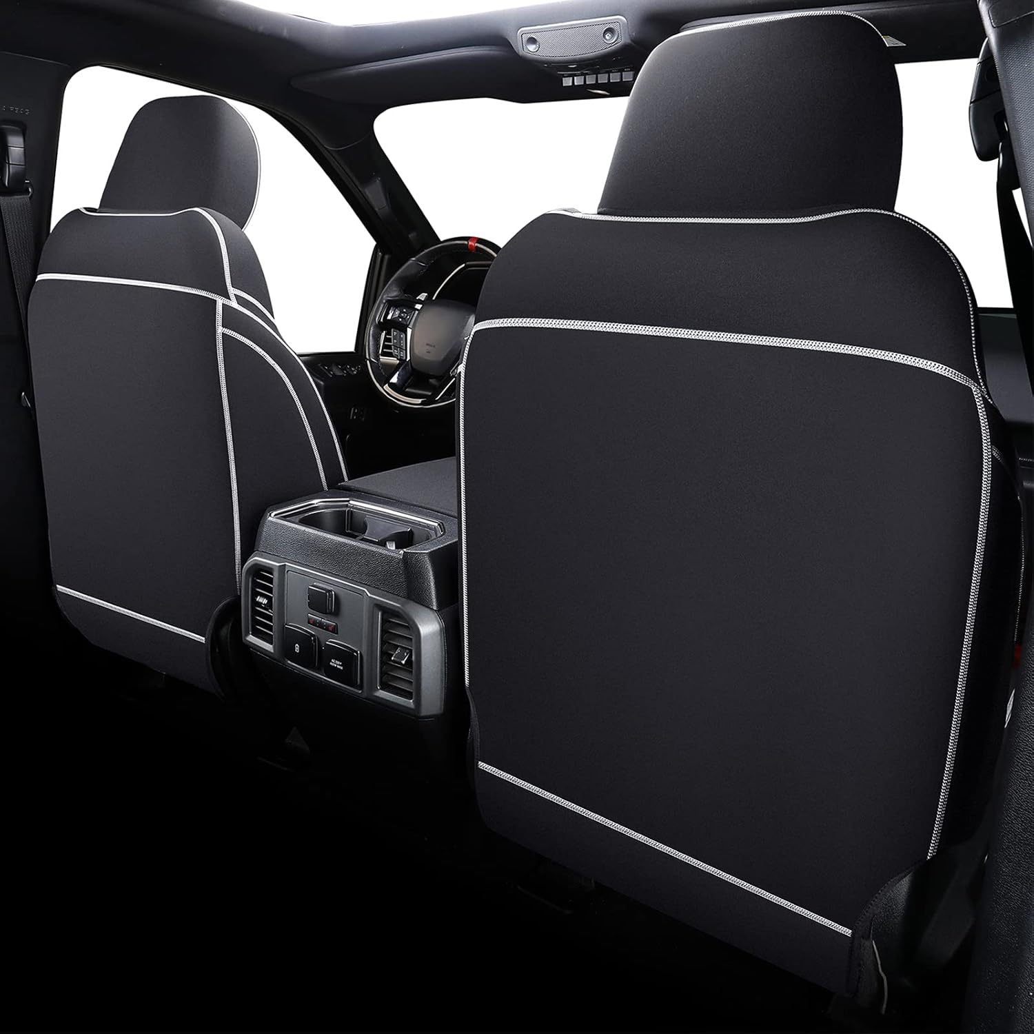 Coverado Car Seat Cover Full Set with Waterproof Neoprene, F150 Seat Covers for Trucks, Compatible with Ford F150 2015-2025 Crew Cab & 2017-2025 F250 F350 F450, White Black