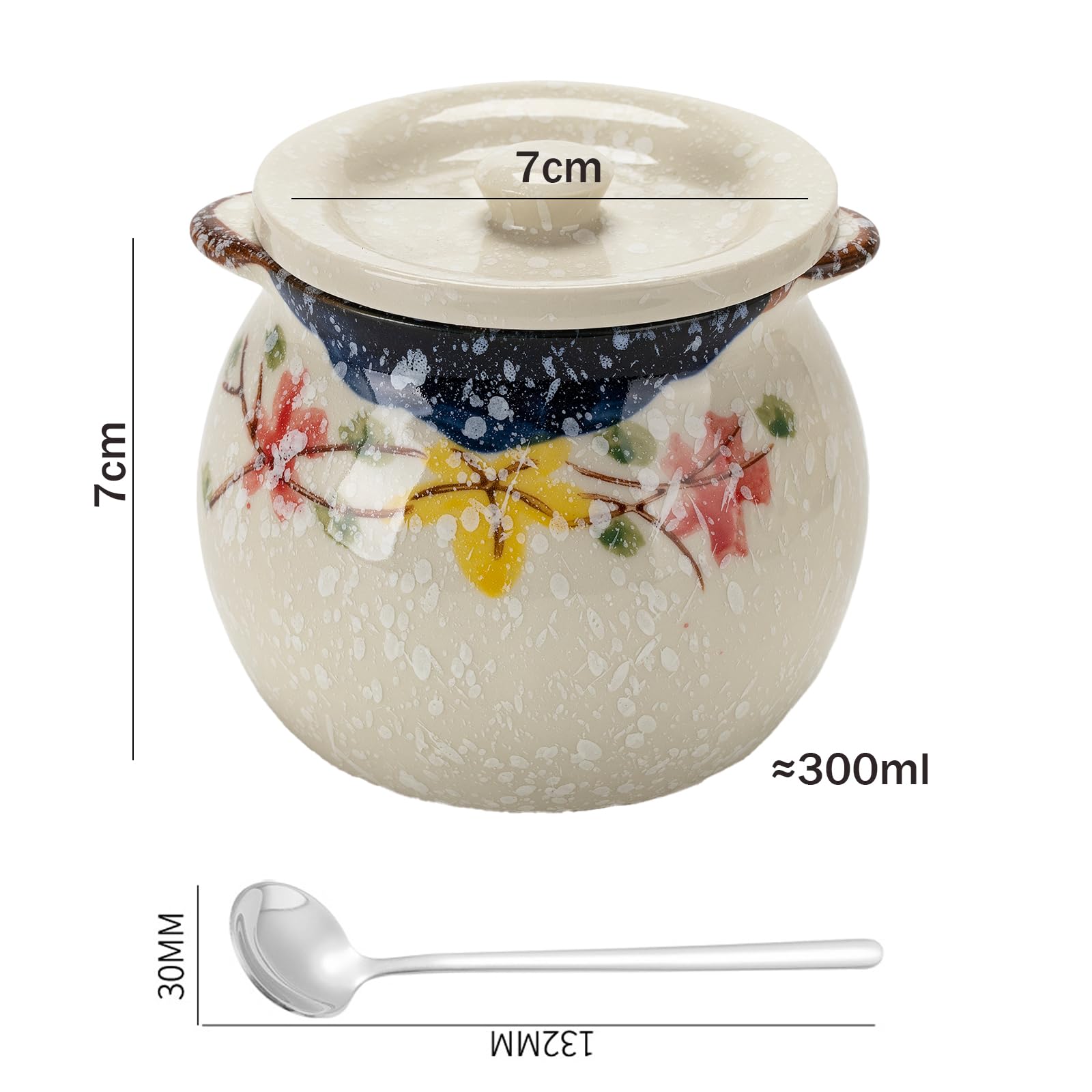 Zuckerdose Keramik,Zuckerdose mit Deckel und Löffel,300ml Keramik Gewürzdosen,Gewürzdose mit Deckel für Zucker, Salz, Käse, Gewürze