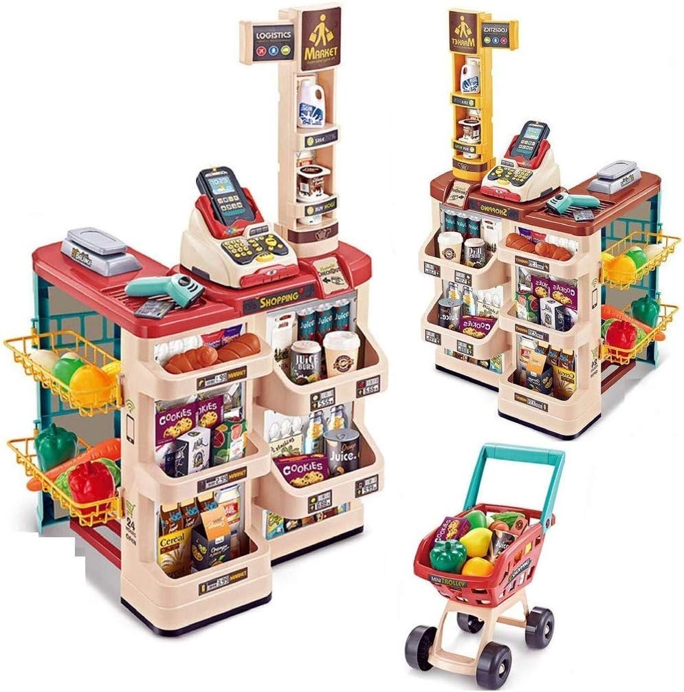 Nex Vox Kids Home Supermarket Super Market Set Toy with Shopping cart and Sound Effects Pretend Play Kitchen Set Kids (Supermarket,Green)