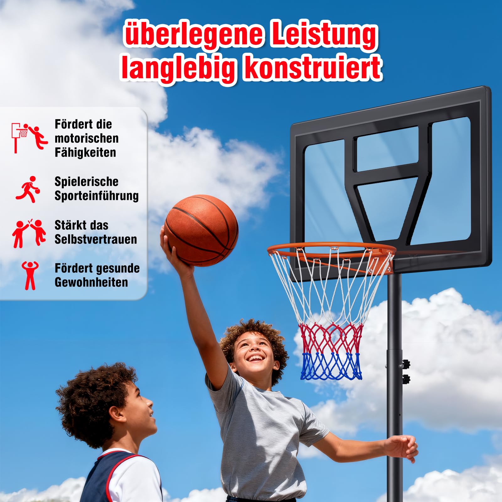 Dripex Basketballkorb Outdoor Kinder, Basketballkörbe mit Ständer Höhenverstellbar 3-7 FT