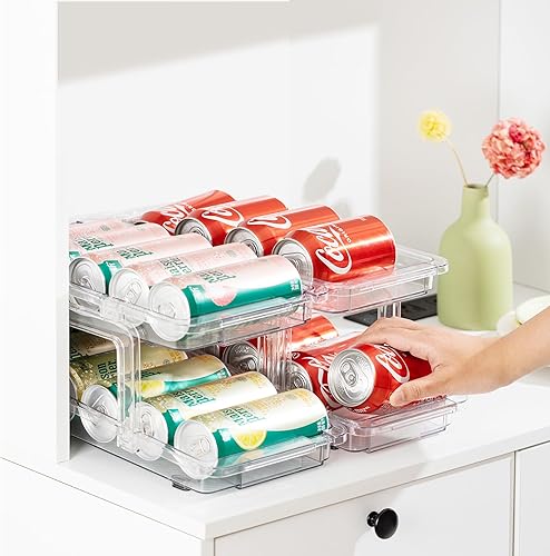 Miniatura 8 de VUSIGN Organizador de latas de soda expandible, paquete de 2, dispensador de latas de ancho ajustable para refrigerador de 6.1 a 9.38 pulgadas de