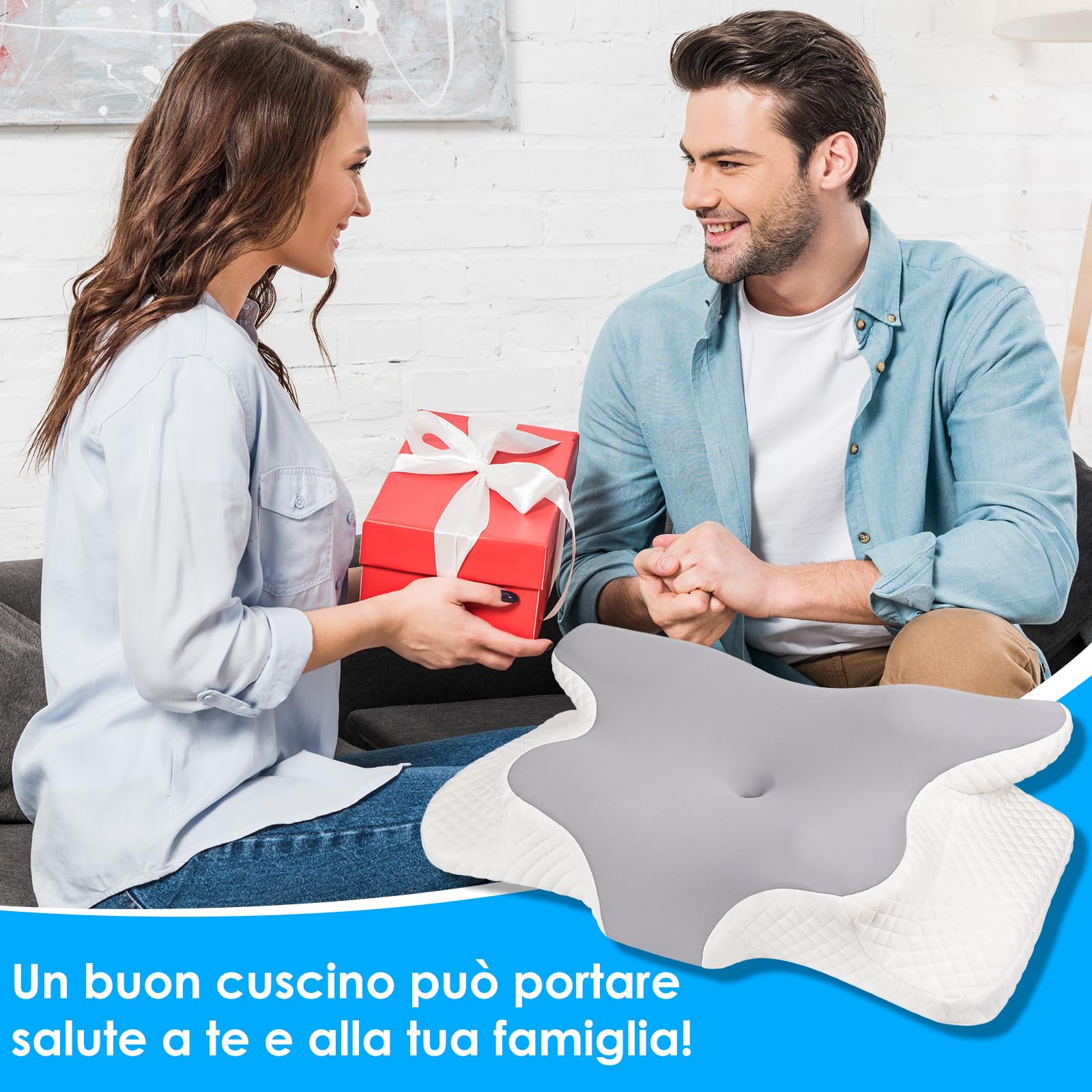 Dreamhigh® Cuscino Cervicale per Dormire, 2 in 1 Cuscino Memory Foam, Sollievo Efficace dal Dolore, Cuscino Ortopedico per Dormire sul Fianco, Schiena e Pancia, 63 x 42 cm x 9/12 cm