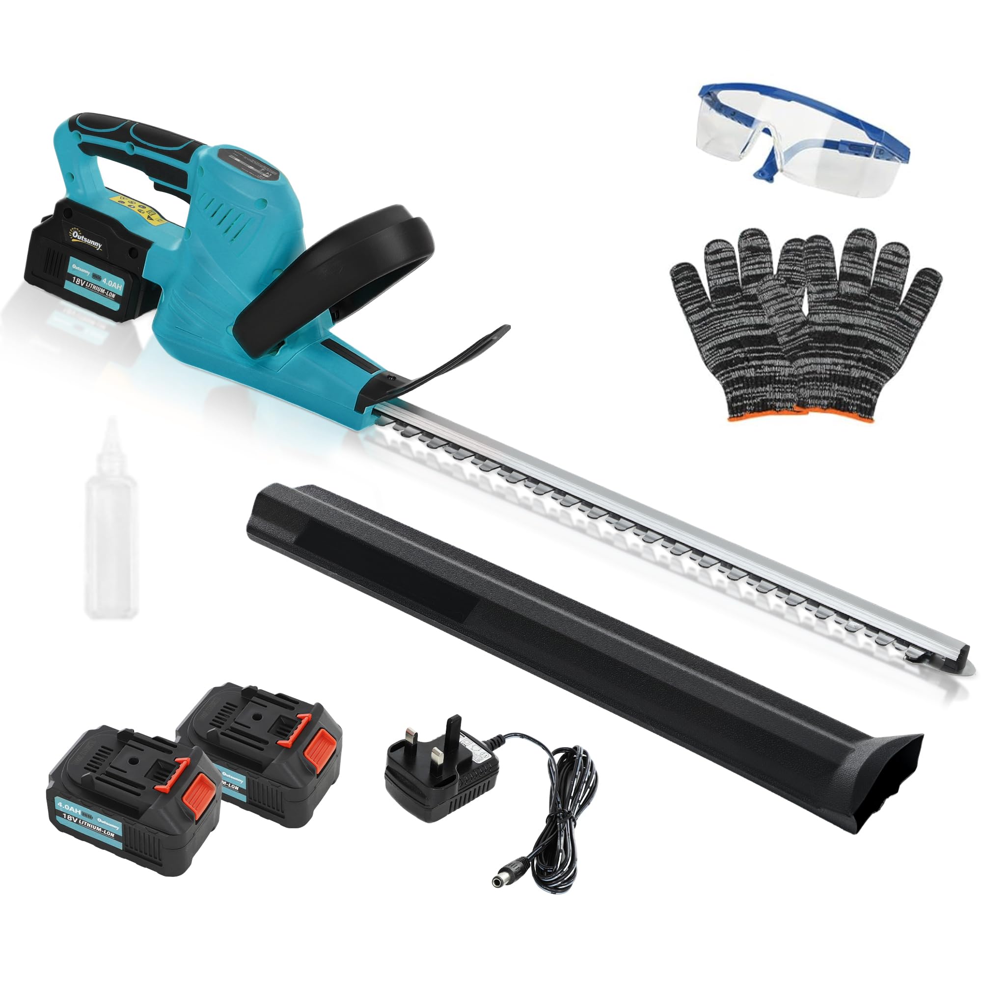 Outsunny Unisex Blue Cordless Hedge Trimmer With 51Cm Blade, Brushless Motor,