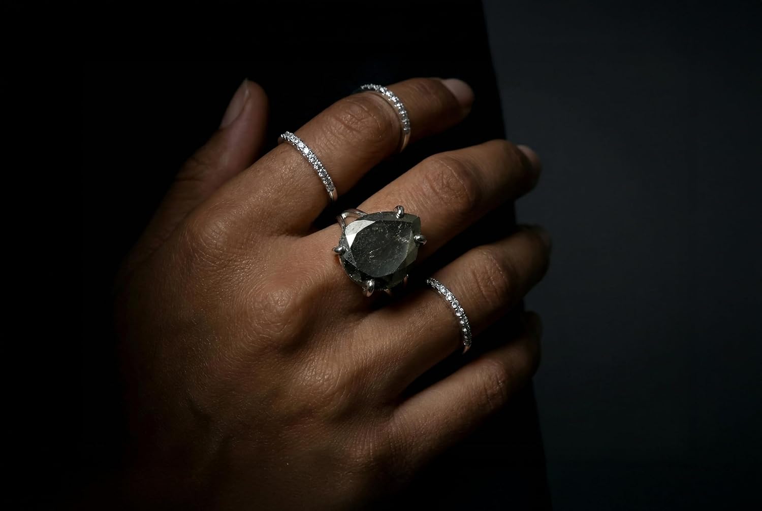 Luxury Pyrite Ring - 925 Sterling Silver Fashion Rings for Women - Prong Set Gemstone Pear Shaped Ring - Presents for Mothers Day, Birthday, Graduation, Anniversary - Custom Size