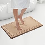 Quick Drying Memory Foam Framed Bath Mat with GripTex Skid-Resistant Base, 21x34, Linen