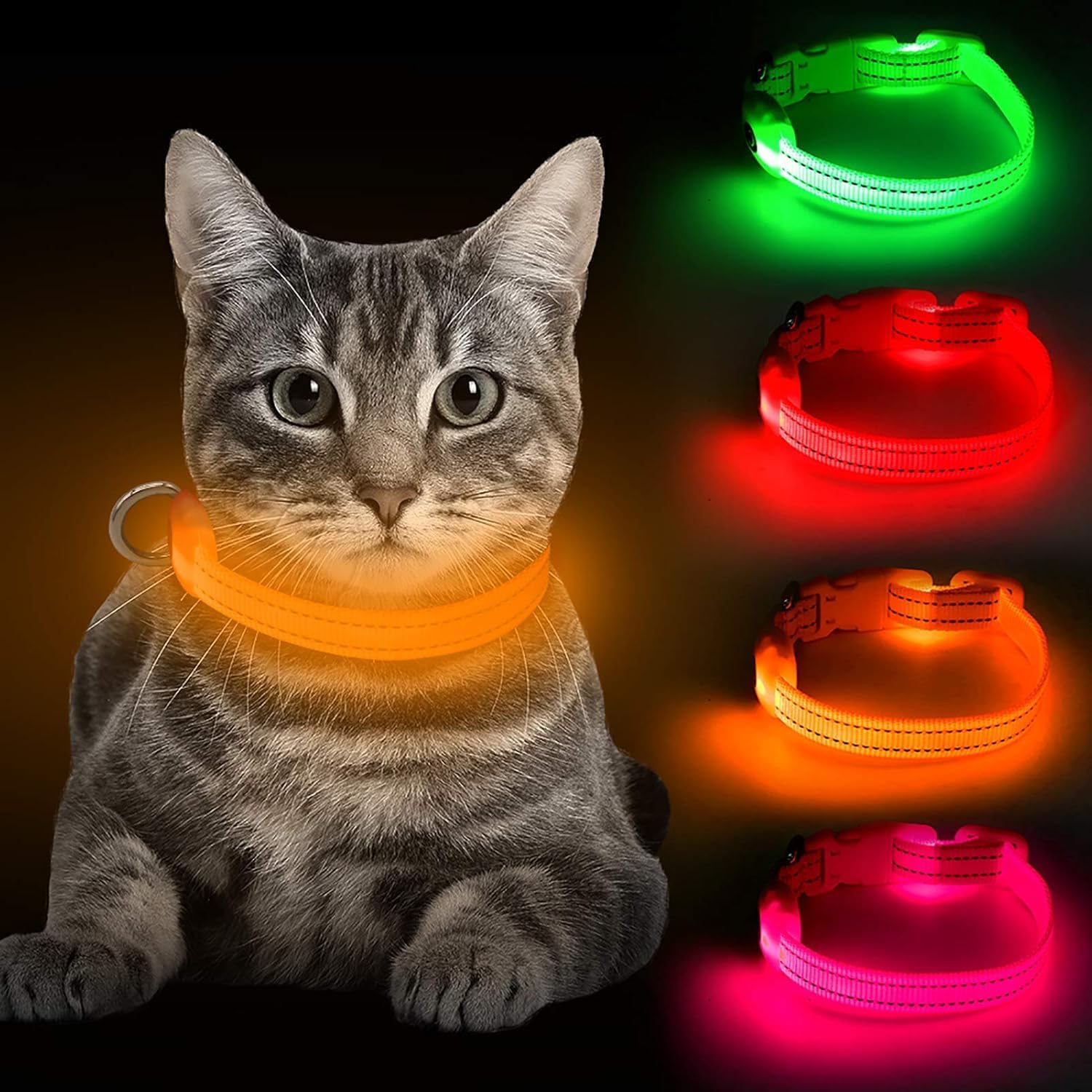 BSEEN Light Up Dog Collar, Reflective LED Dog Collar Rechargeable Glowing Puppy Collar for Puppies & Cats，Safety Dog Lights for Night Walking (Orange)