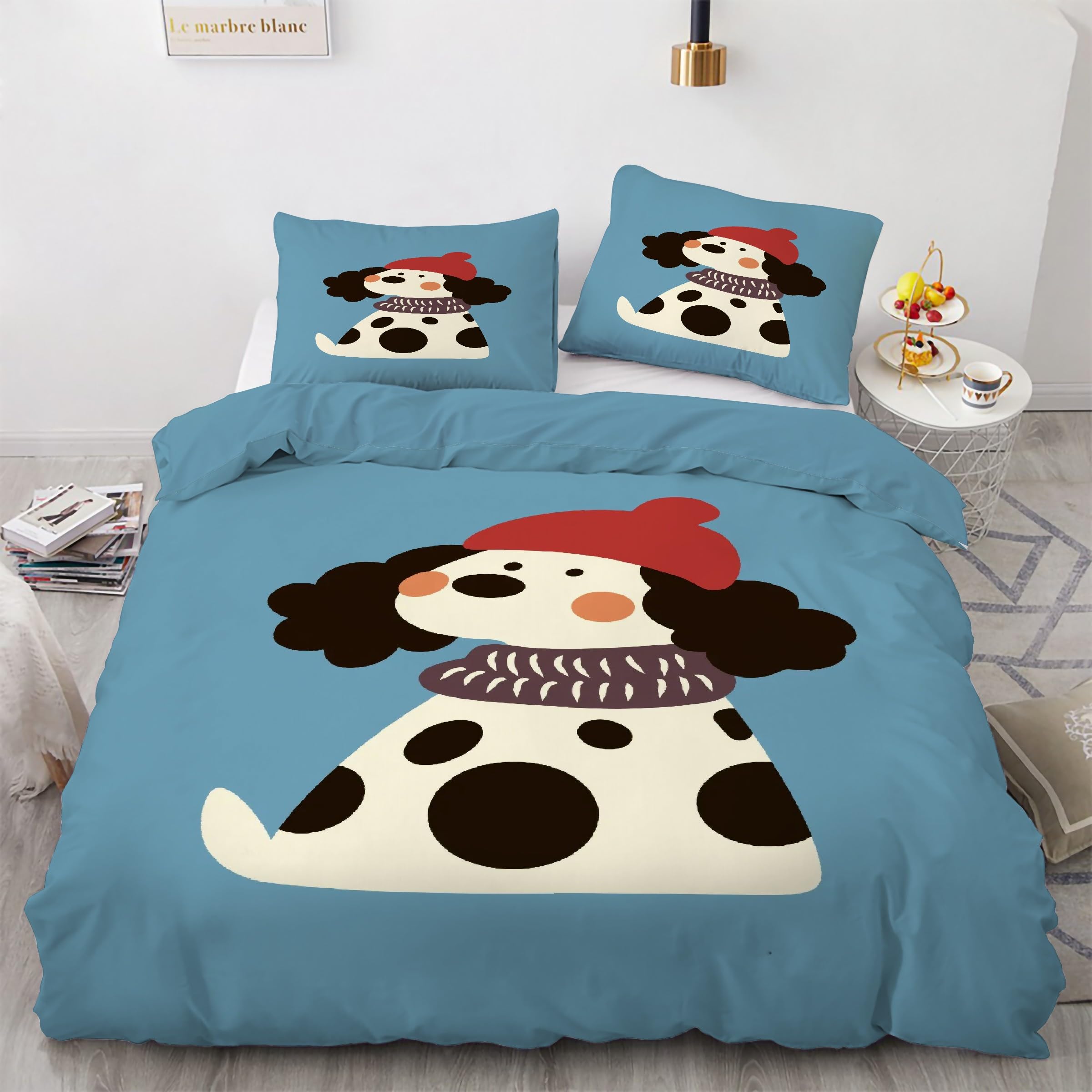 Housse Couette en Microfibre Douce Dalmatien pour Literie Anti-Plis avec Fermeture Éclair
