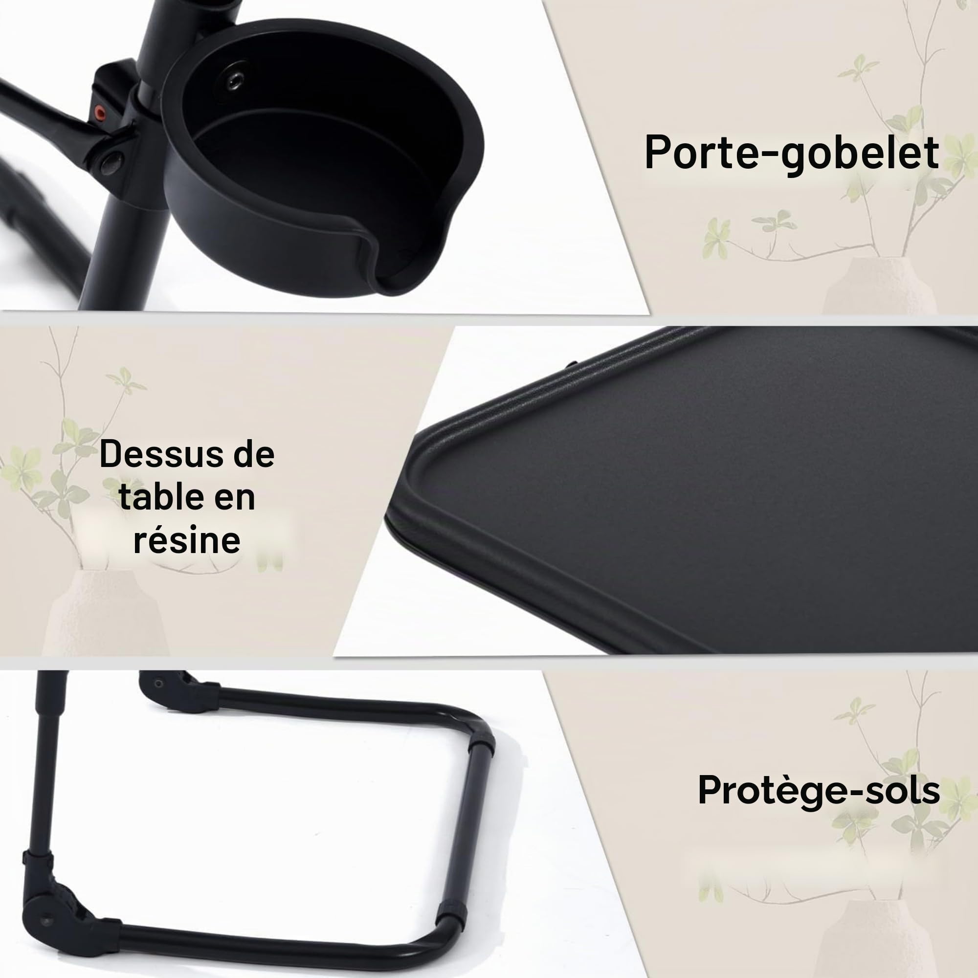 HOMYLIN Plateau TV réglable avec 4 hauteurs et 3 Angles d'inclinaison, Plateau de dîner, Table de collation avec Porte-gobelet pour lit et canapé, Pas de Montage nécessaire, Noir