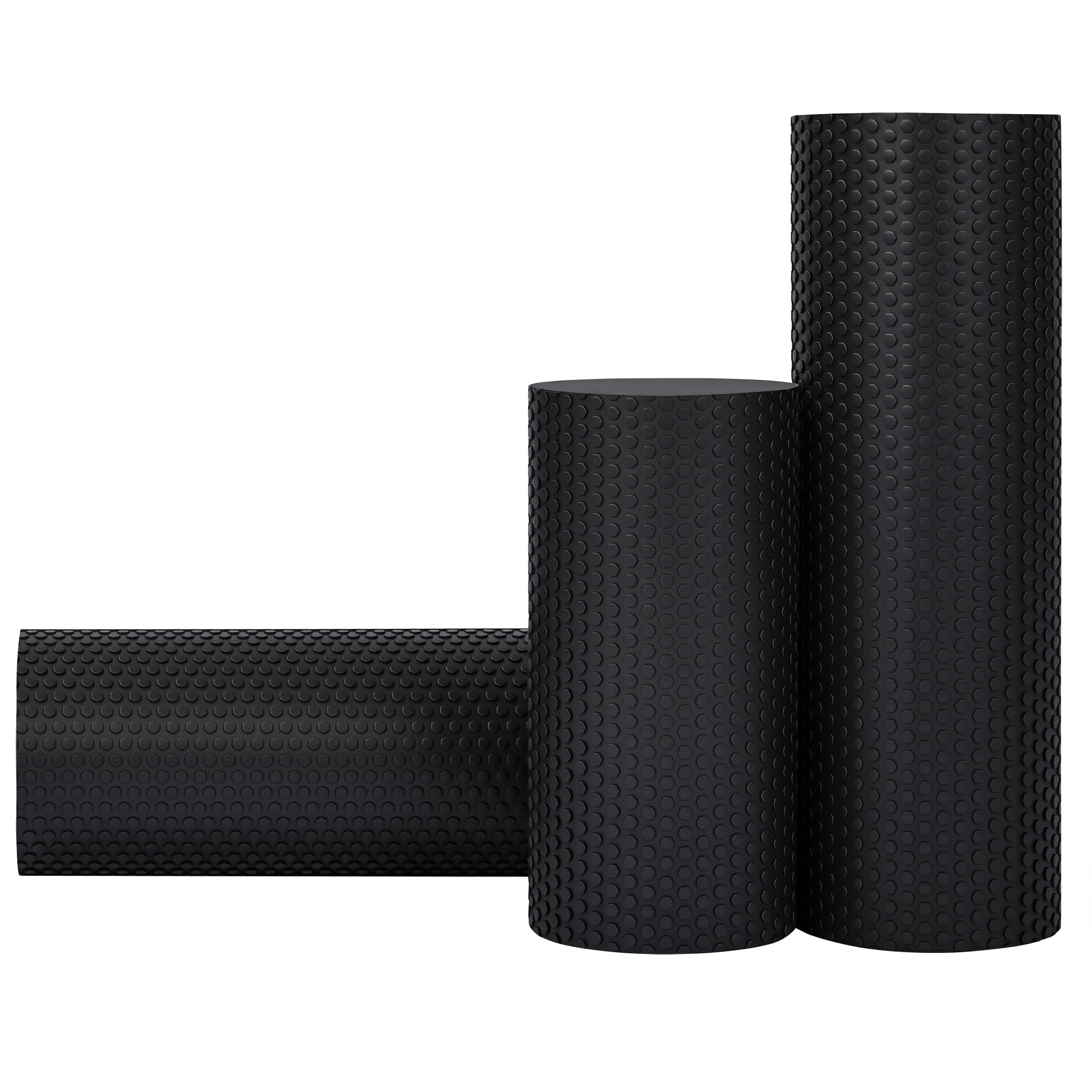 Rodillo de Espuma De Alta Densidad para Masaje Muscular y Estiramientos | Foam Roller para Yoga Pilates Rehabilitación y Fitness |Alivio Miofascial l Espalda y Piernas | Varias medidas l Negro