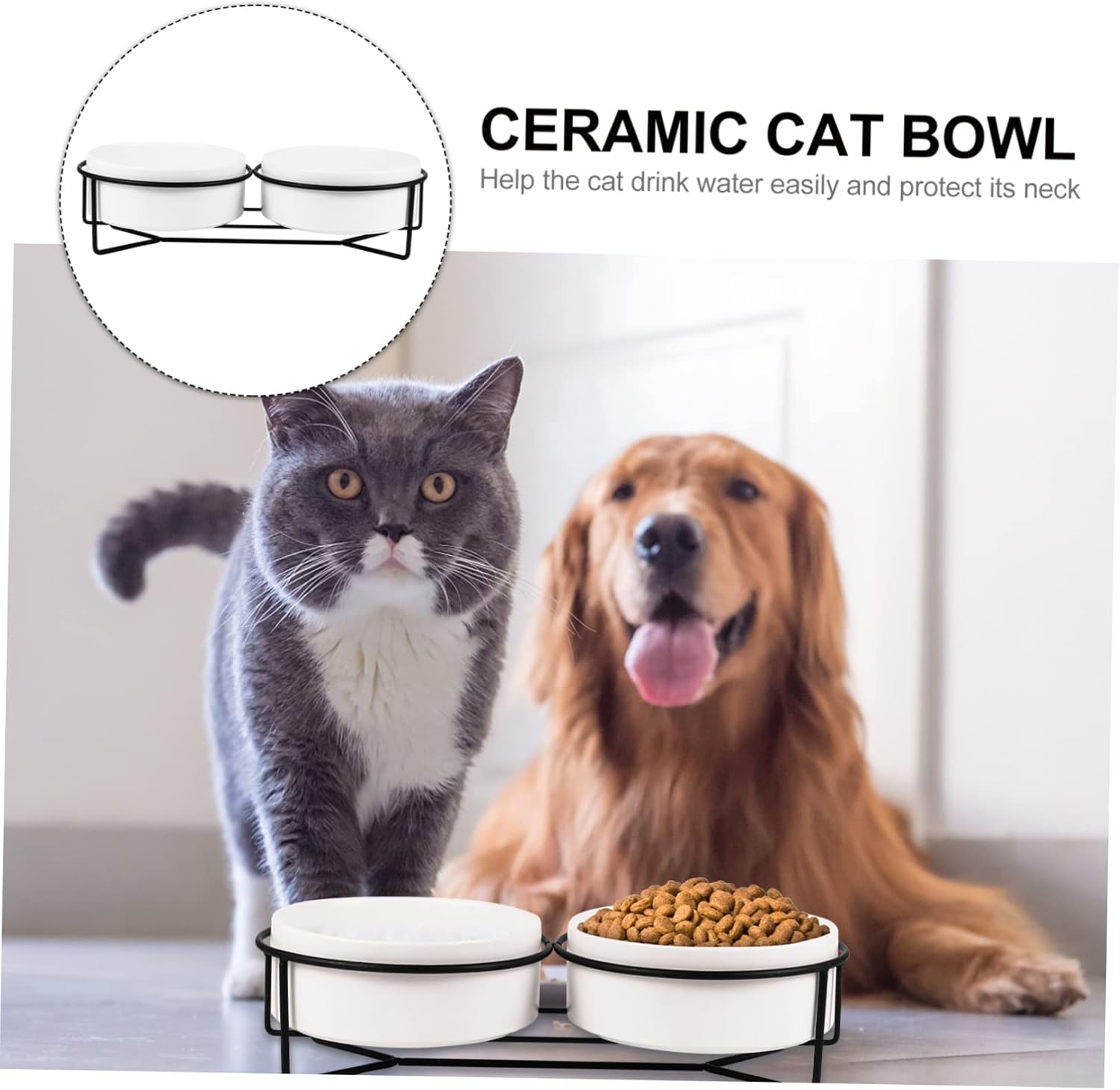 1set Pet Bowl Stand Elevated Cat Feeder Dog Drinking Bowl Non-tip Design for Easy Access to Food Water Stylish Matte Finish for Home Decor