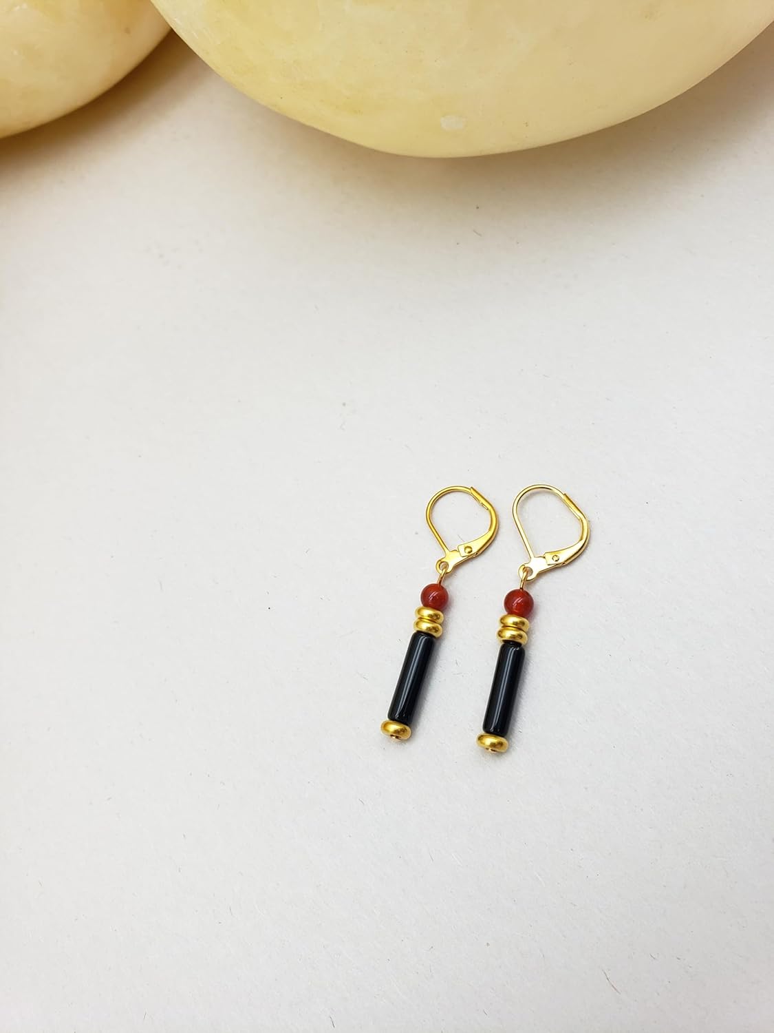 Egyptian Tigris Earrings - Carnelian and Black Onyx