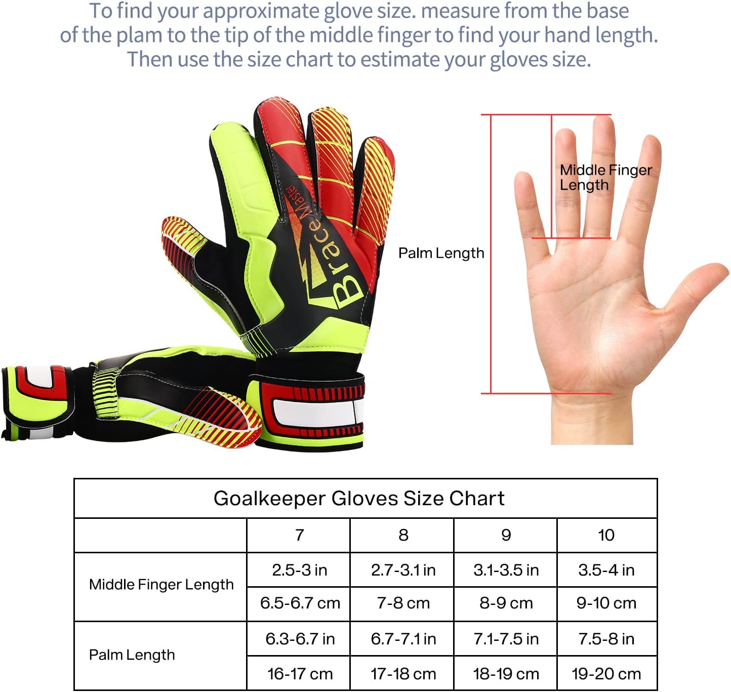 Goalie Gloves for Youth & Adult, Goalkeeper Gloves Kids with Finger Support, Black Latex Soccer Gloves for Men and Women, Junior Keeper Football Gloves for Training and Match, Size 7/8/9/10/11 : Sports & Outdoors