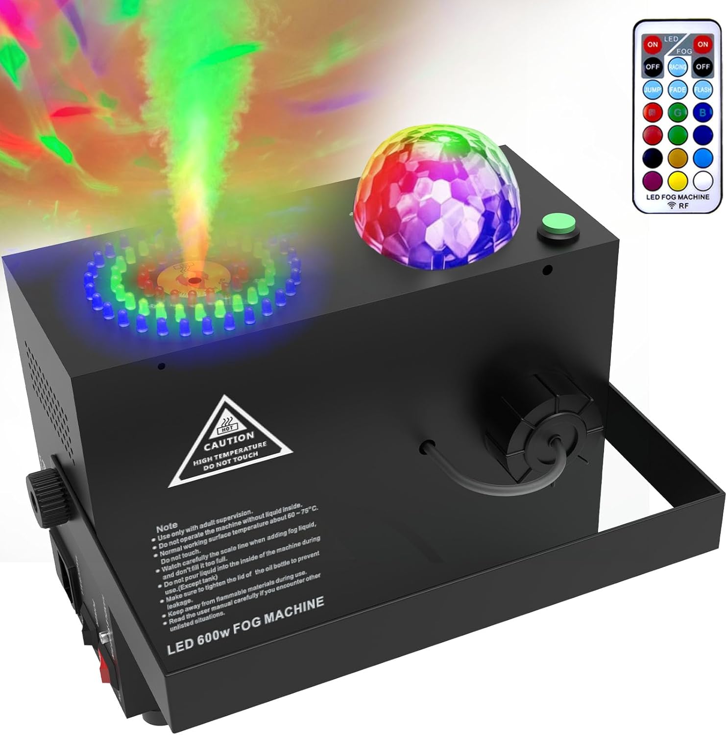 IMONE 2 in 1 Disco Ball Horizontal,Vertical Spray Fog Machine with 72 Lights in Circle,Halloween Smoke Machine Fog with Remote,Fog Machine Outdoor Indoor for Stage DJ Party