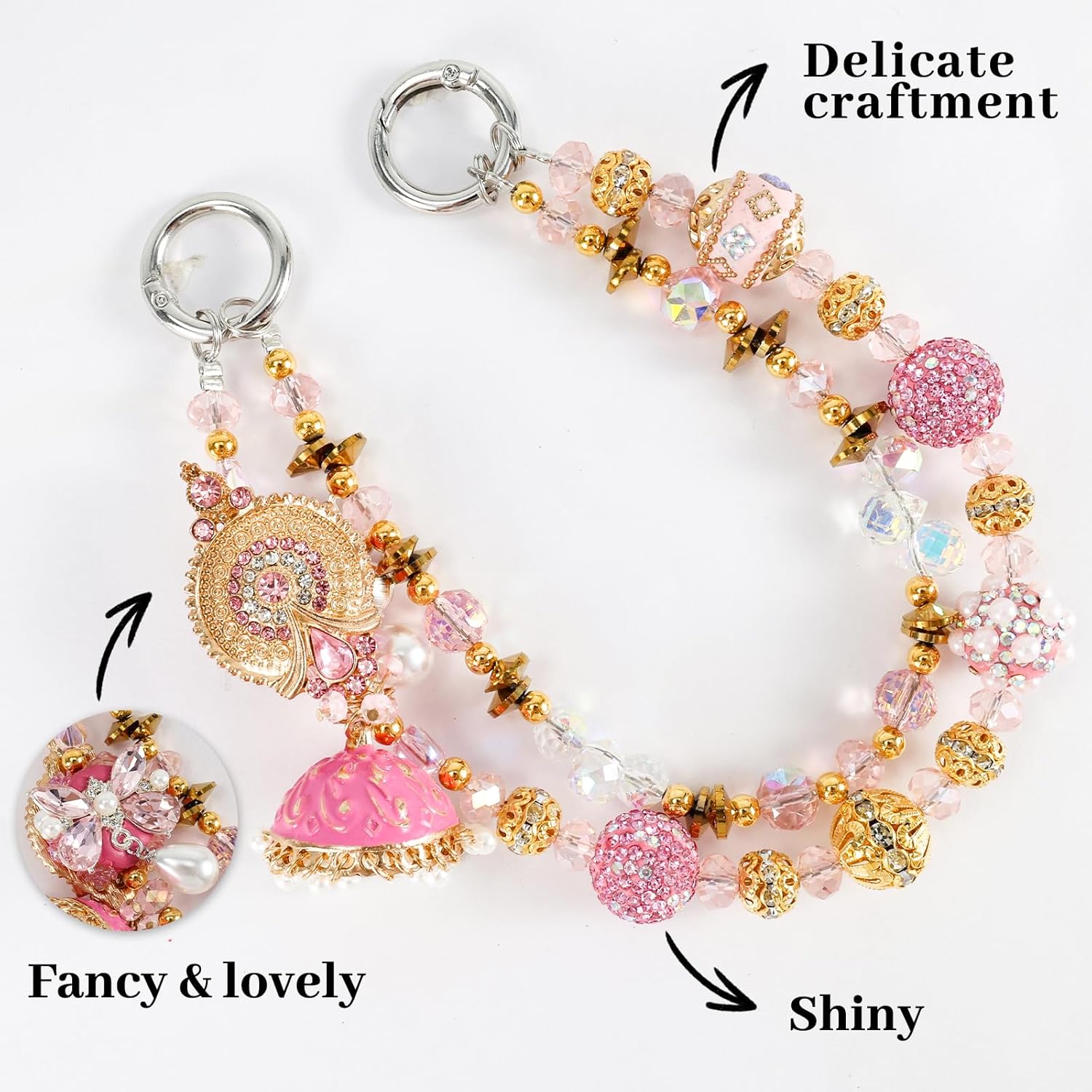 Exquisite Jeweled Phone Charms Strap Bold Phone Bracelet for Women Stylish Cellphone Accessories