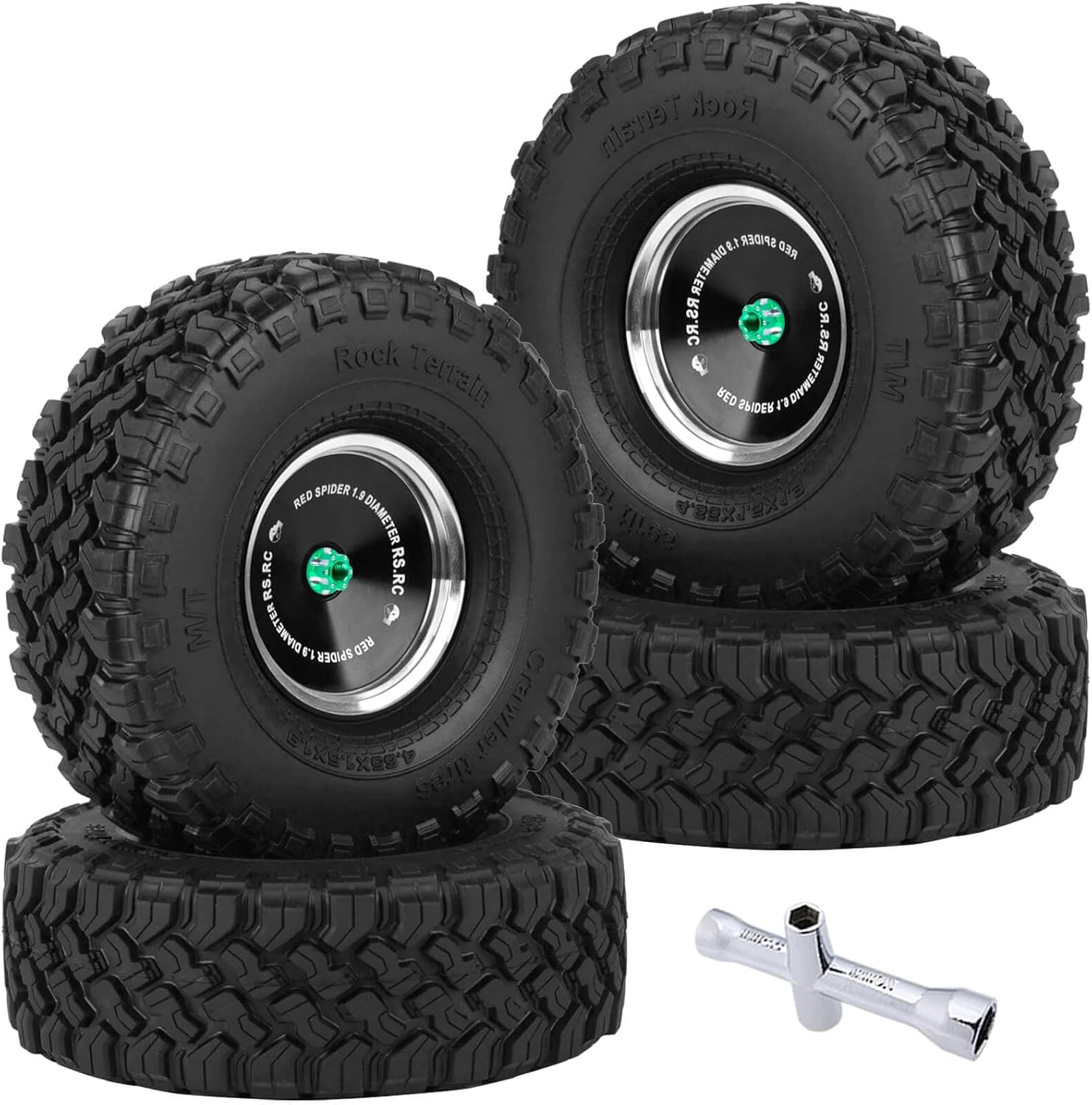 RC Aluminum 1.9 Wheel Tires for 1/10 RC Crawler Car SCX10 SCX10 II 90046 SCX10 III AXI03007 SCX10 Pro TRX4 TRX6 D90 Gen7/8 VS4-10 MST CFX,4PCS 1.9 Beadlock Wheel,Black