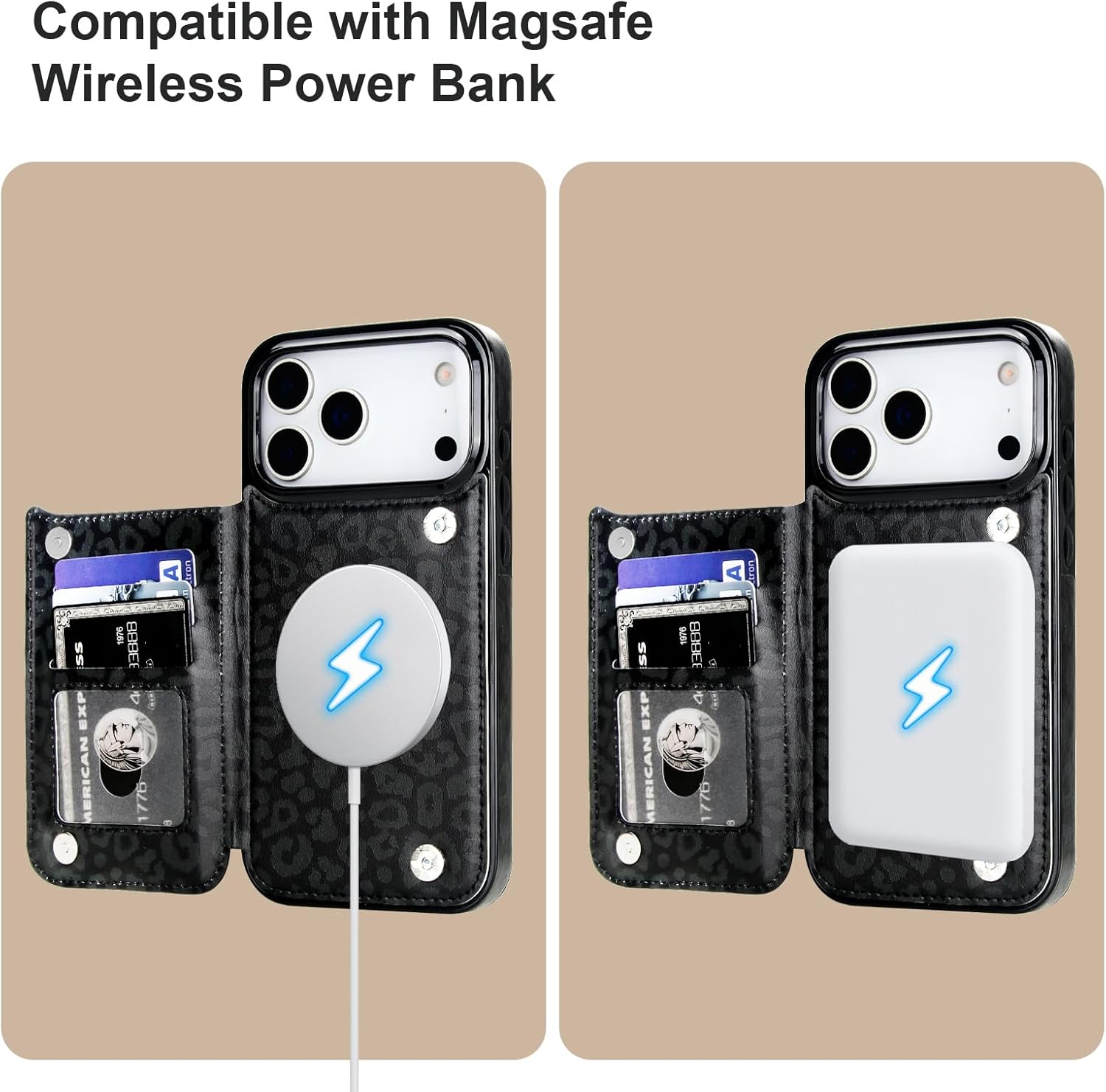 HAOPINSH Wallet Case for iPhone 17 Pro Max,Compatible with MagSafe Wireless Charging, Black Leopard Cheetah Pattern Back Flip Folio Leather Kickstand Card Slots Case Double Magnetic Clasp Cover 6.9"