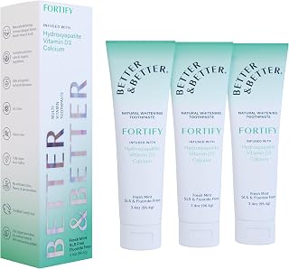 Better & Better Fortify Hydroxyapatite Toothpaste | Infused w/VIT. D & Calcium | Fluoride & SLS Free for Sensitive Brushers | Natural & Vegan Whitening Toothpaste | Fresh Mint Flavor | 3.4oz, 3 Pack