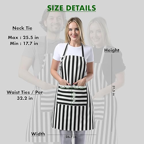 Miniatura 6 de Delantal de cocina de algodón resistente a las gotas de agua con delantales ajustables para mujeres con bolsillos, delantal de cocina para hombres