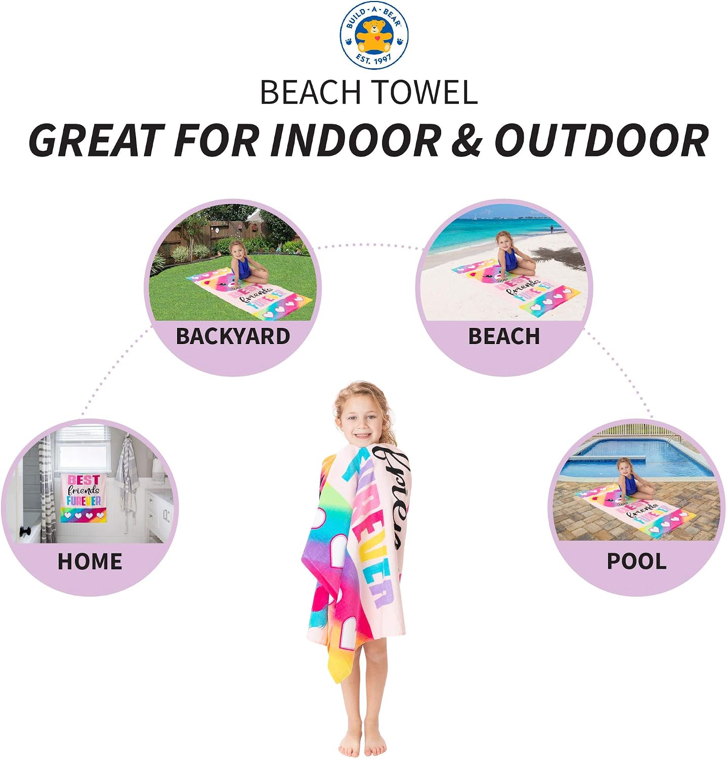 Franco Kids Cotton Beach Towel, 58 in x 28 in, Build A Bear