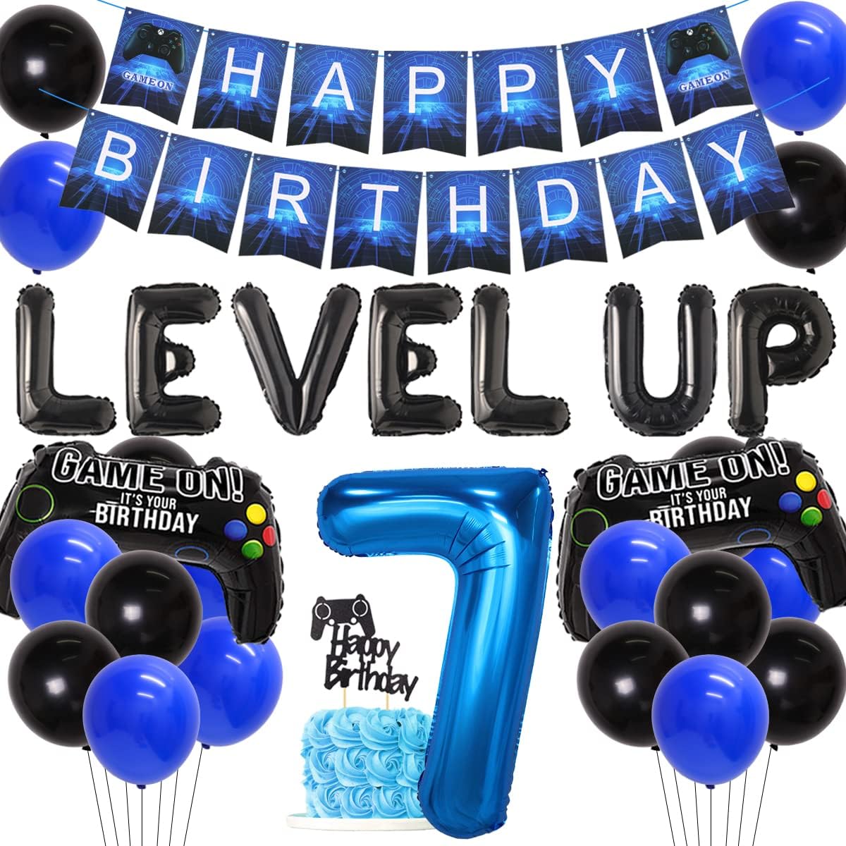 Happy Birthday Banner Amazon Prime Amazon.com: Video Game 7Th Birthday Decorations For Boys - Level Up Party  Supplies, Happy Birthday Banner, Number 7 Balloon, Cake Topper, Controller  Balloons For Game On Party Favors : Toys & Games