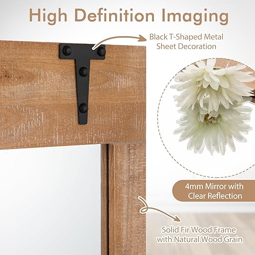 Miniatura 5 de Tangkula Espejo decorativo para colgar de pared, de 36 x 22 pulgadas, con acabado de granja, espejo de pared interior para dormitorio, sala de