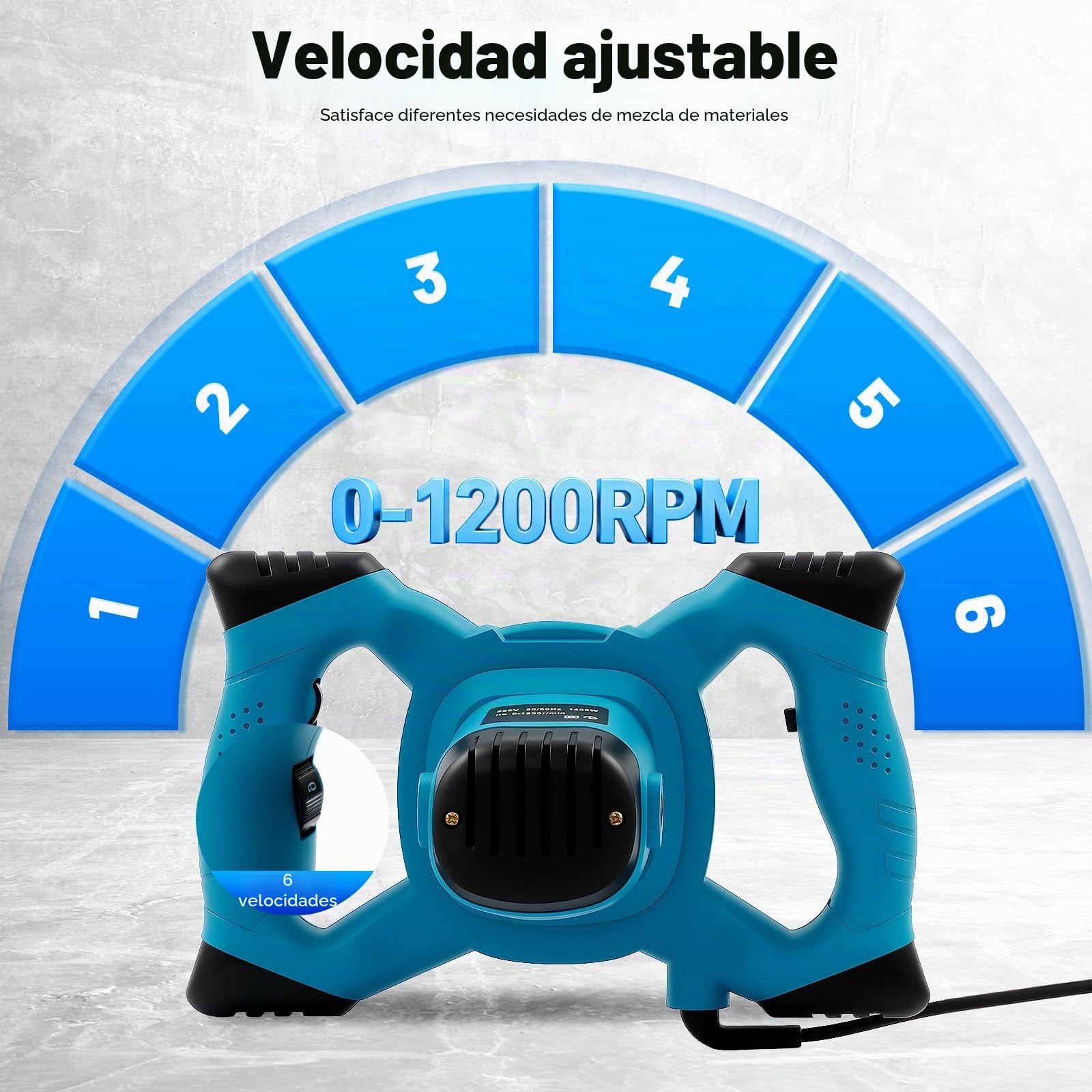 Agitador profesional de con regulación de velocidad de 6 niveles, agitador industrial para mortero, hormigón y pintura, incluye paleta de acero inoxidable y accionamiento eléctrico de