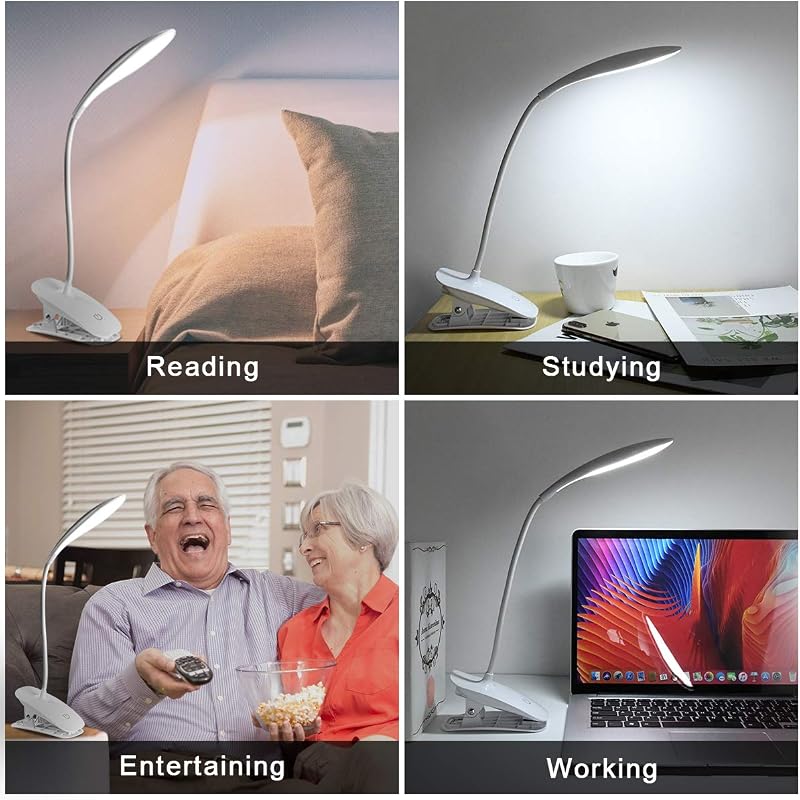 URAQT LED Asztali Lámpa - 360° Forgatható, 3 Fényerőszint, 1200 mAh Akkumulátor, Csíptethető, USB Töltés, Érintésvezérelt Olvasólámpa