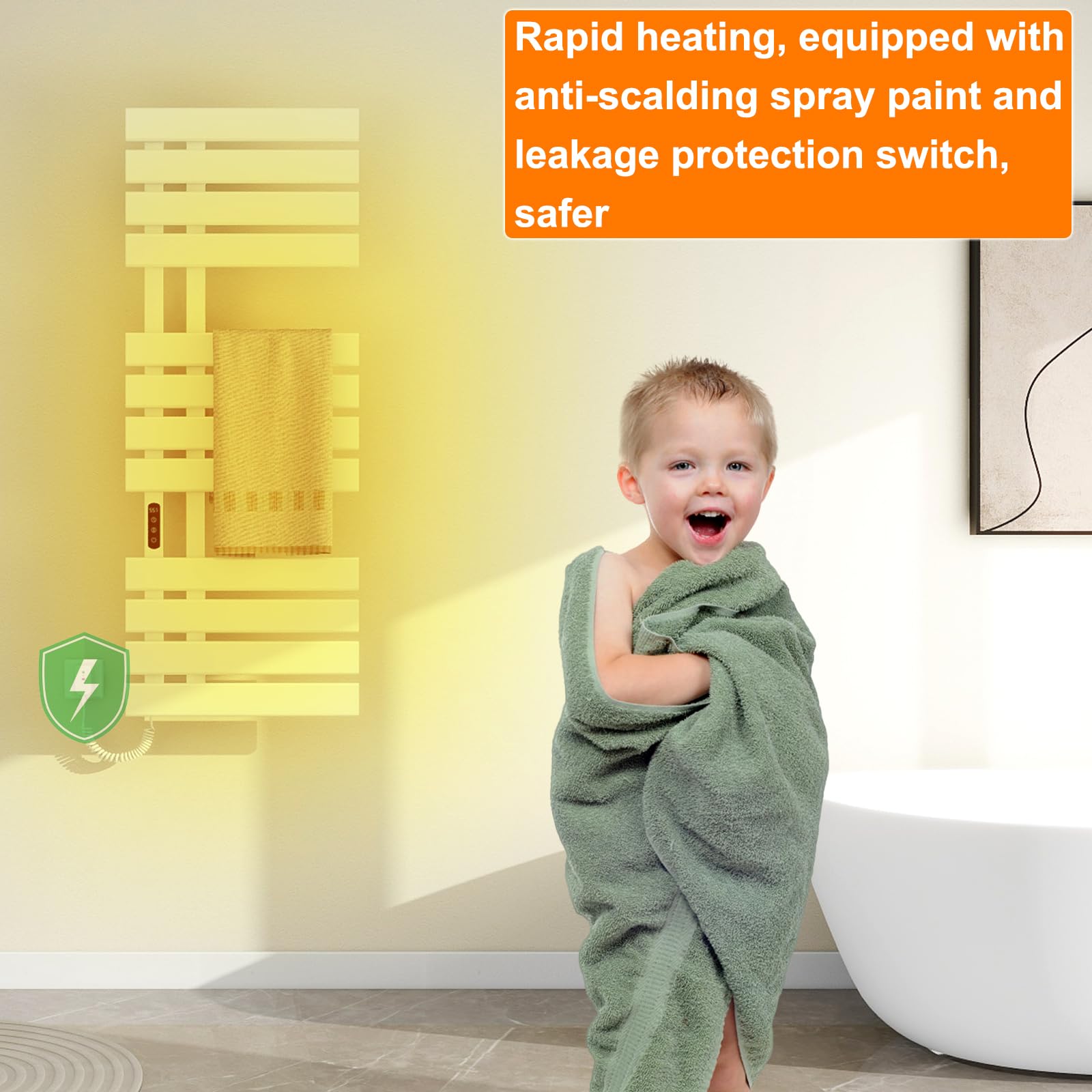 Toallero Baño Radiador, Toallero Electrico Baño Blanco WiFi, 500×1300mm, 460W, Calentador de Toallas WiFi, para Alexa y Google Home y App, Radiador Toallero Electrico, Ahorro energía-WiFi White Left