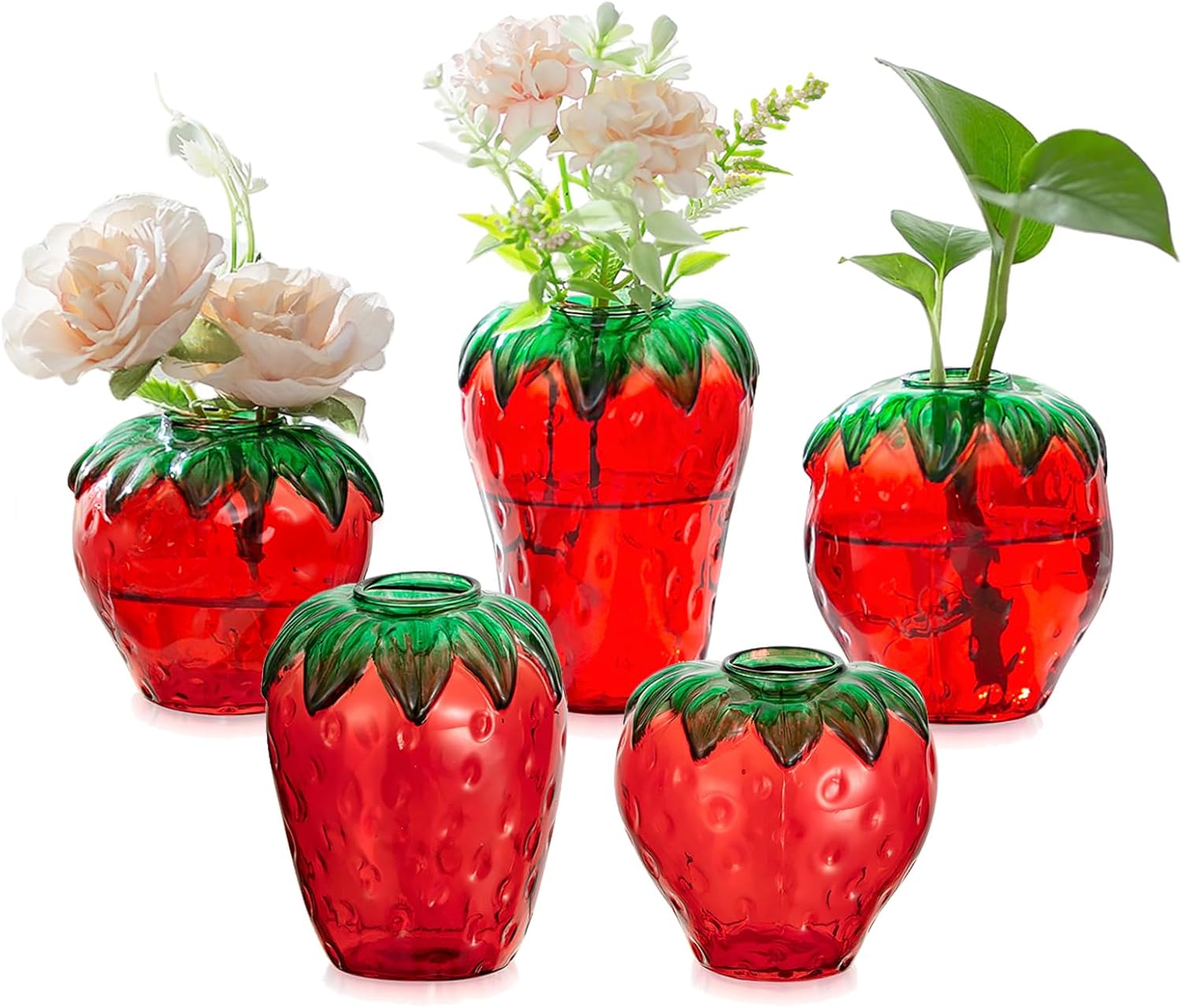 Glass Strawberry Propagation Vase Decor: Glasseam Cute mini vases Propagation Stations for Home - Unique 5Pcs Flower vase Set Terrarium Jar Gifts for Women Friends Mom Birthday Housewarming Holidays