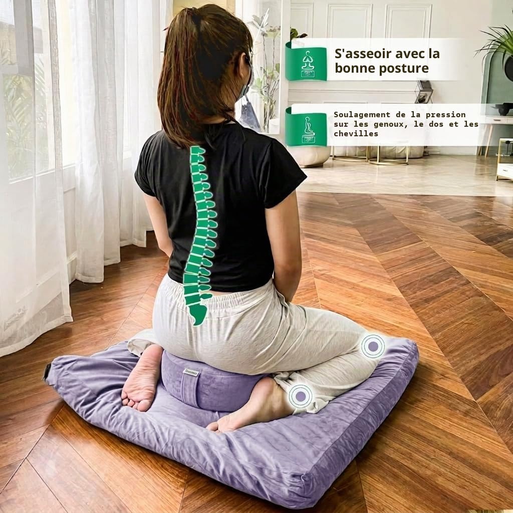 Hihealer Ensemble Coussin de Méditation et Tapis Zabuton - Grand Zafu et Tapis de Méditation pour Hommes et Femmes, Idéal pour Yoga, Relaxation et Pleine Conscience (Violet, 40x40x13cm & 80x80x8cm)