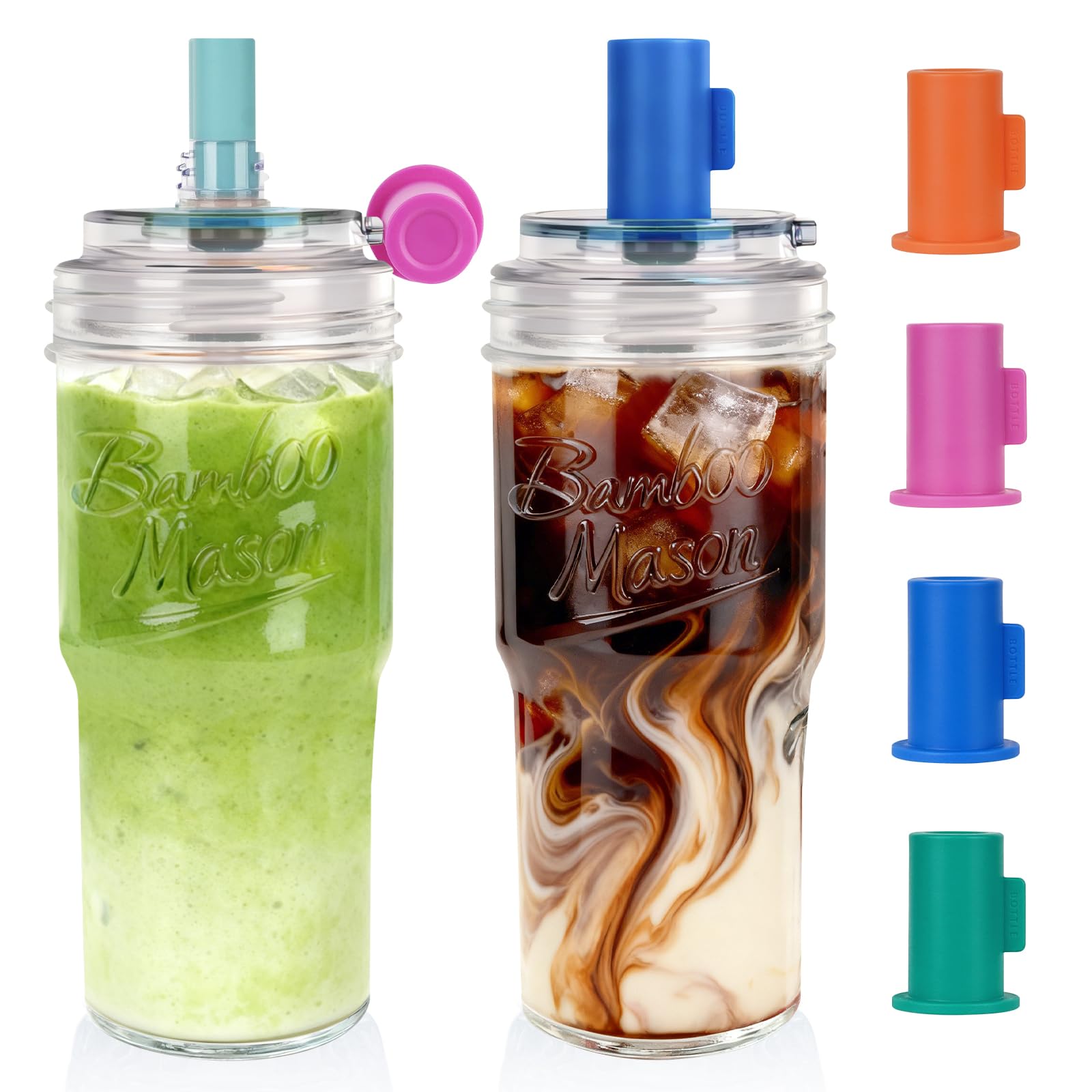 ANOTION 22 oz Iced Coffee Cups Drinking Glasses Iced Coffee Cup with Leakproof Lid Reusable Smoothie Cup Glass Tumbler Water Glasses Glassware Travel Coffee Mug Mason Jar Cups - Leakproof Tumbler
