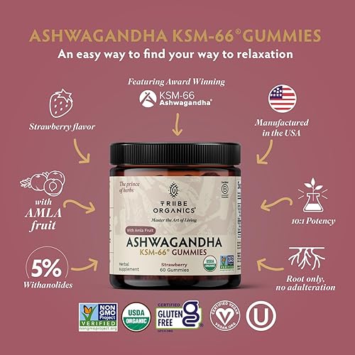 Miniatura 2 de Ashwagandha KSM-66 - Gomitas para adultos, extracto de raíz orgánica pura, suplemento ayurvédico para hombres y mujeres, apoyo al estado de ánimo