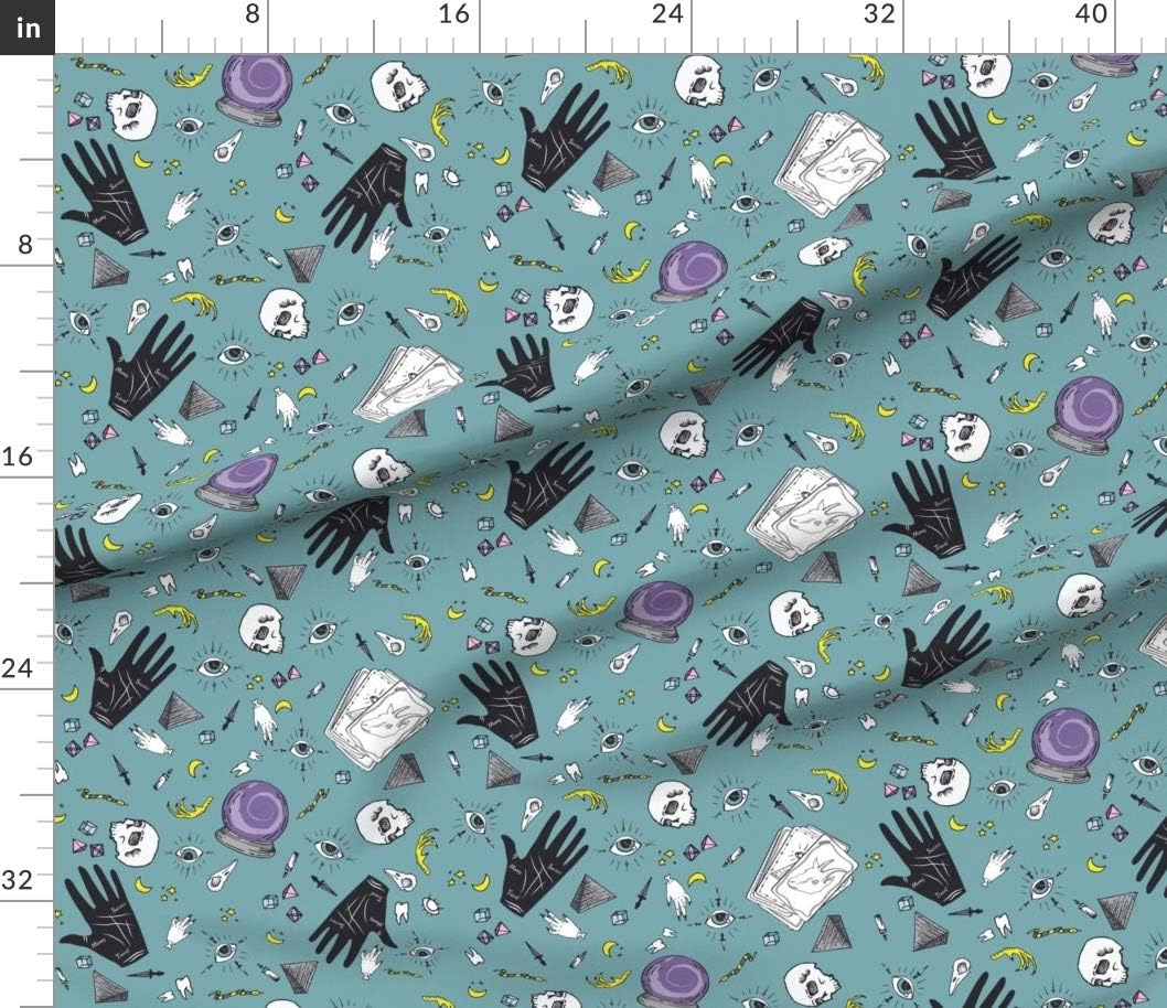 Spoonflower Fabric - Spells Blue Fun Scary Spooky Witch Halloween Kids Witchcraft Printed on Petal Signature Cotton Fabric by The Yard - Sewing Quilting Apparel Crafts Decor