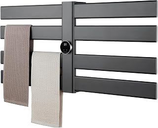 Electric Towel Warmer, 34.6"*16.5" Wall-Mounted 8-Bar Towel Heater with Built-in Timer, Waterproof Aluminum Towel Warmer for Bathroom, Support Plug-in and Hardwired, Black, Q4-B