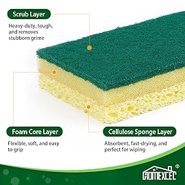 HOMEXCEL Sponges Kitchen 12pcs, Heavy Duty Sponges for Dishes, Scrub Cleaning Sponge for Non-Coated Cookware, Dishes, Pots, Pans, Dual Sided Dish Sponge for Kitchen, Household, Bathroom and More