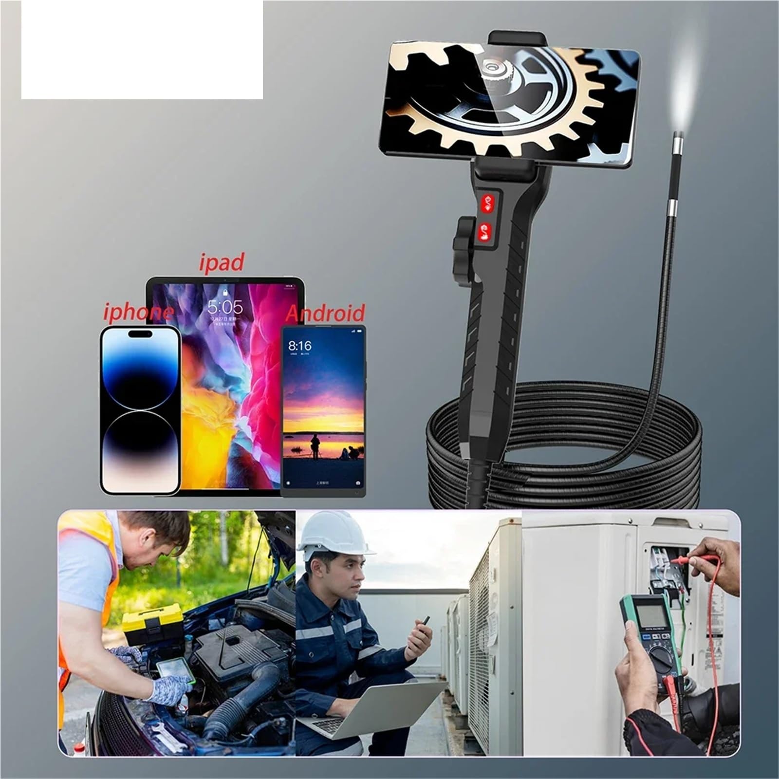 1080P Car Automatic Maintenance Hole Endoscope 6MM 180 Degree Steering Inspection Camera with 8 LED