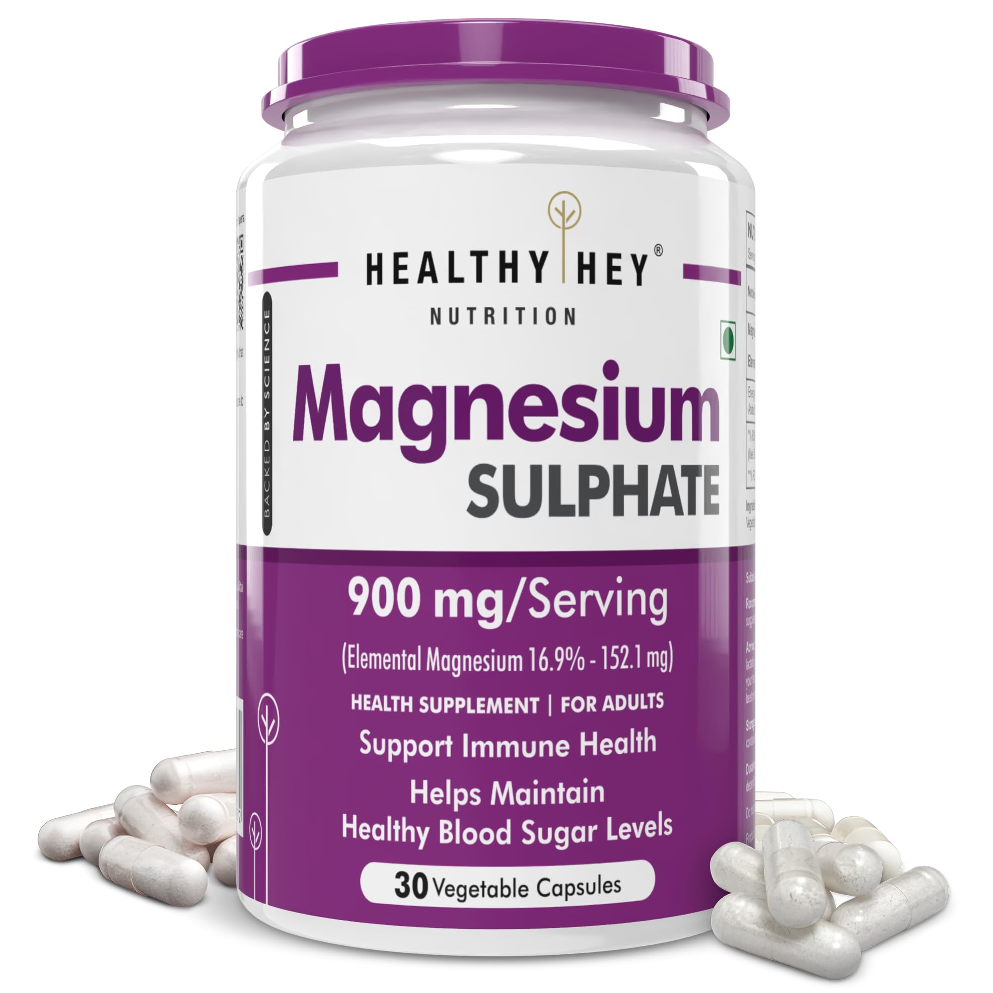 HealthyHey Nutrition Magnesium Sulphate - 900mg/Serving - 30 Capsules-picture-11
