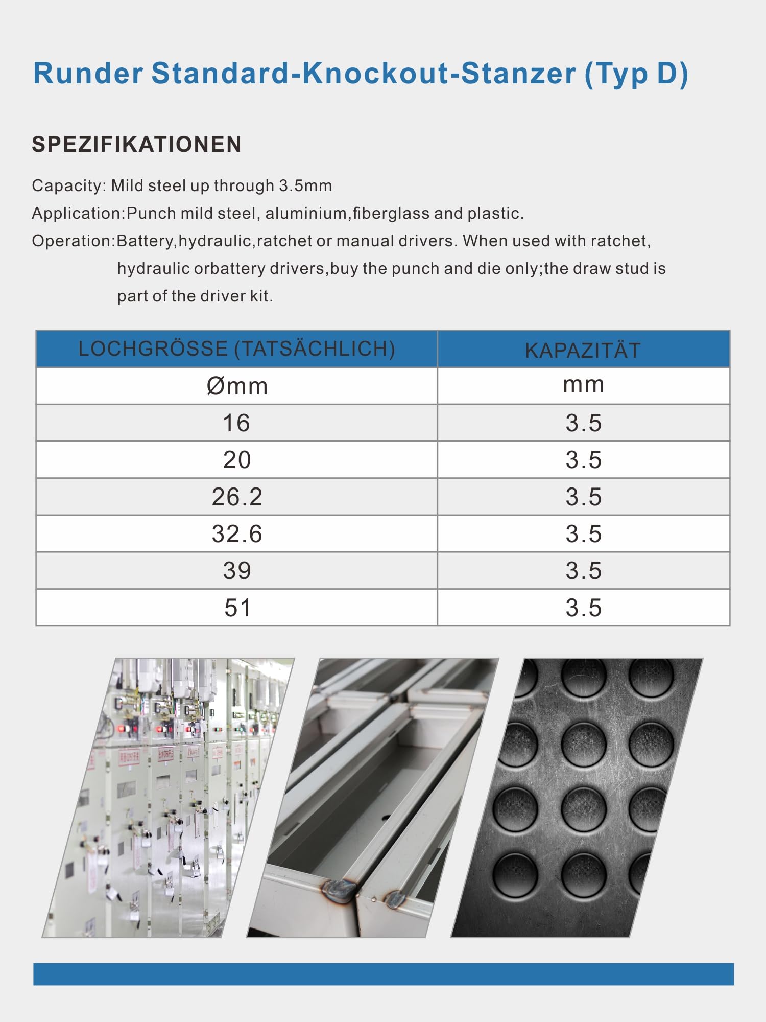 Kit Poinçonneuse Hydraulique 8 Tonnes - 6 Matrices (16 à 51 Mm) - Pour Acier, Inox, Aluminium - Mallette Transport