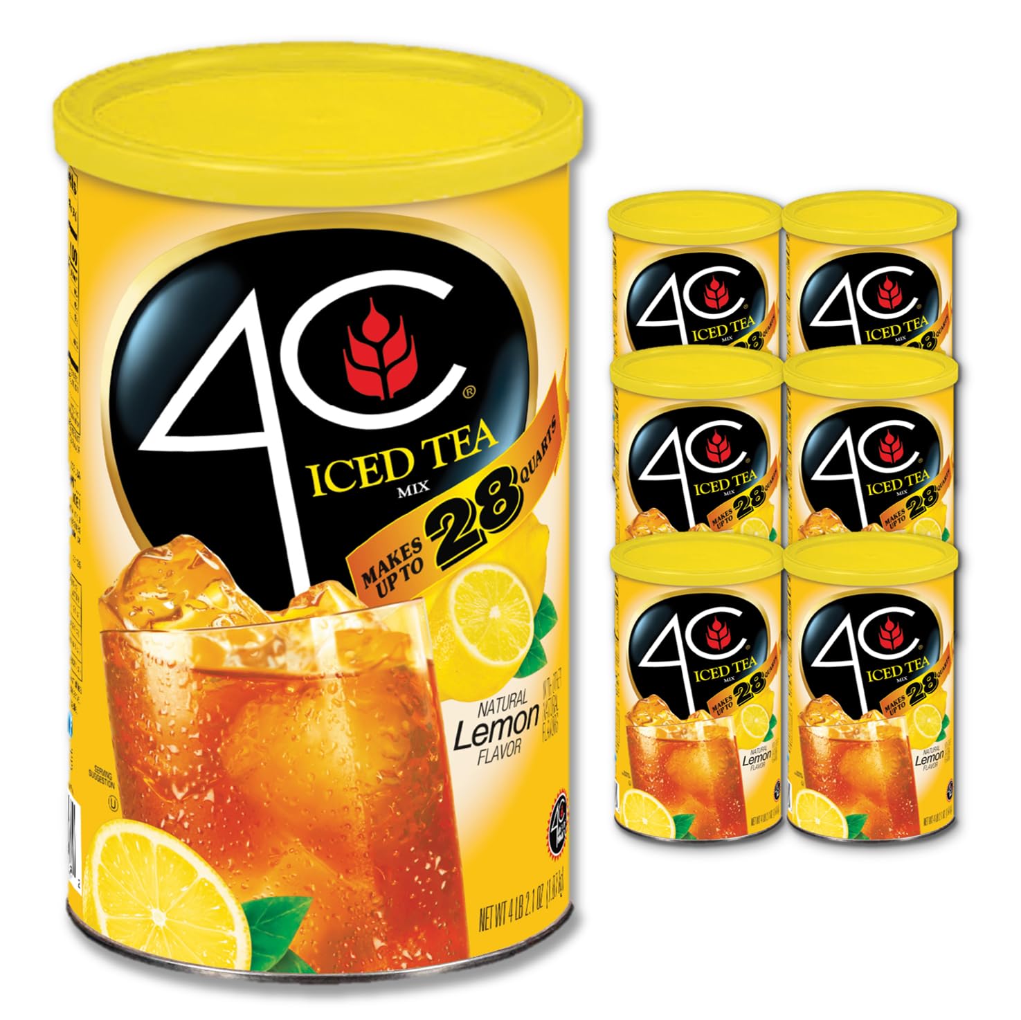 4C Powdered Drink Mix Cannisters, Lemon Tea, 28 Quarts, Family Sized Cannister, Thirst Quenching & Refreshing Flavors (Lemon Iced Tea, 66.1 Ounce (Pack of 6))