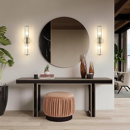 Miniatura 5 de Lámpara de pared con varillas de vidrio para interiores, de bronce antiguo, accesorios de tocador para baño, junto al espejo, lámparas de