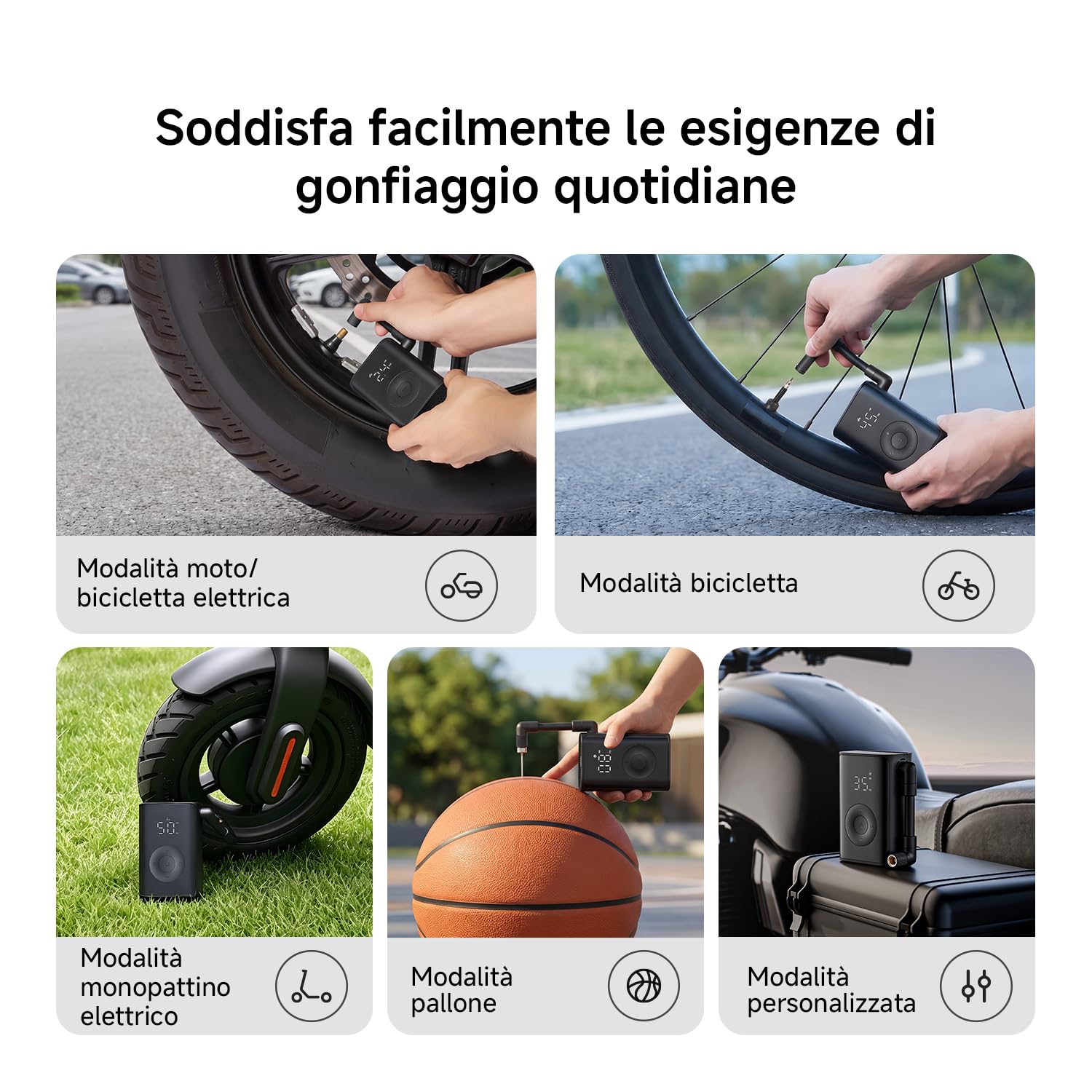 Xiaomi Mijia Compressore d'aria elettrico portatile compatto 150PSI Gonfiatore per pneumatici senza fili con schermo, luce LED Pompa d'aria per biciclette, moto, palloni, monopattini elettrici